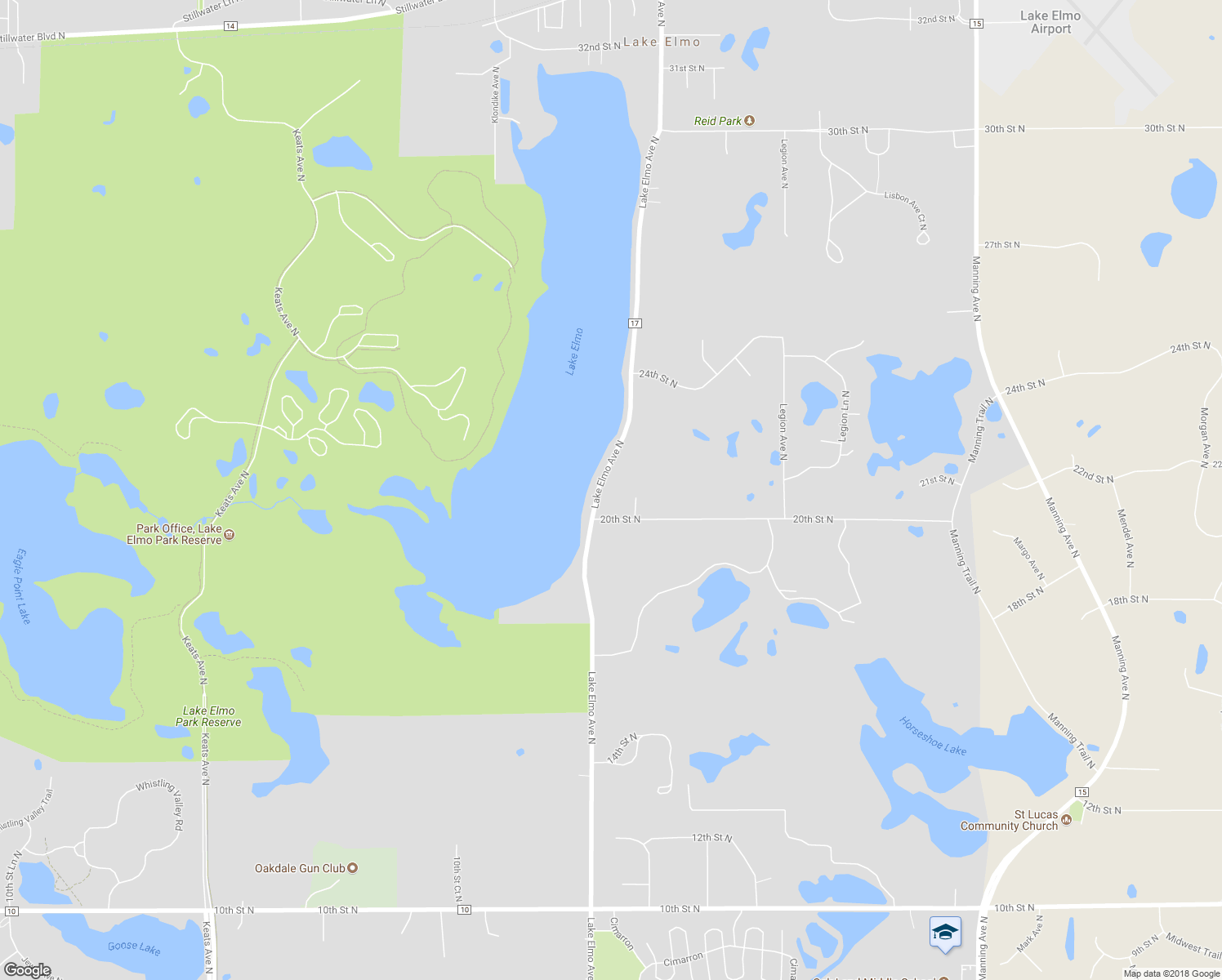 map of restaurants, bars, coffee shops, grocery stores, and more near 2069 Lake Elmo Avenue North in Lake Elmo