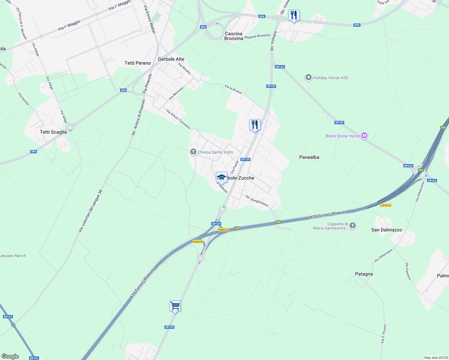 map of restaurants, bars, coffee shops, grocery stores, and more near 6 Via Rovigo in Gerbole-zucche