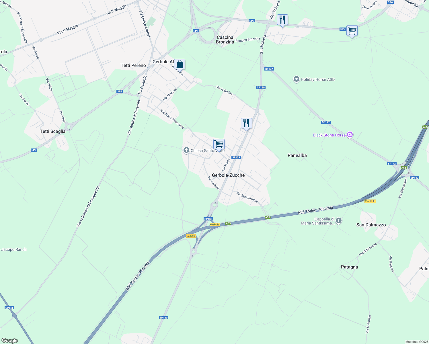 map of restaurants, bars, coffee shops, grocery stores, and more near 6 Via Rovigo in Gerbole-Zucche