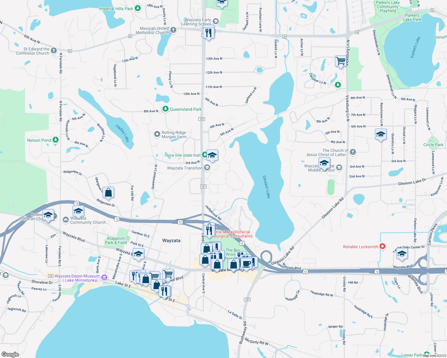 map of restaurants, bars, coffee shops, grocery stores, and more near 135 Inland Lane North in Plymouth