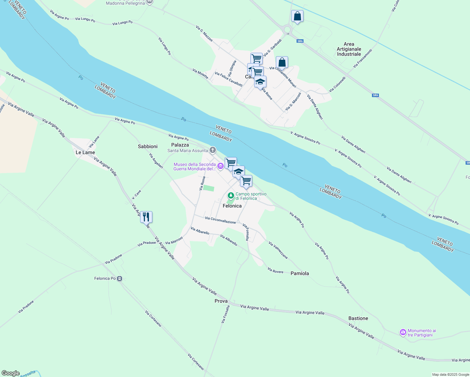 map of restaurants, bars, coffee shops, grocery stores, and more near 78 Via Garibaldi in Felonica