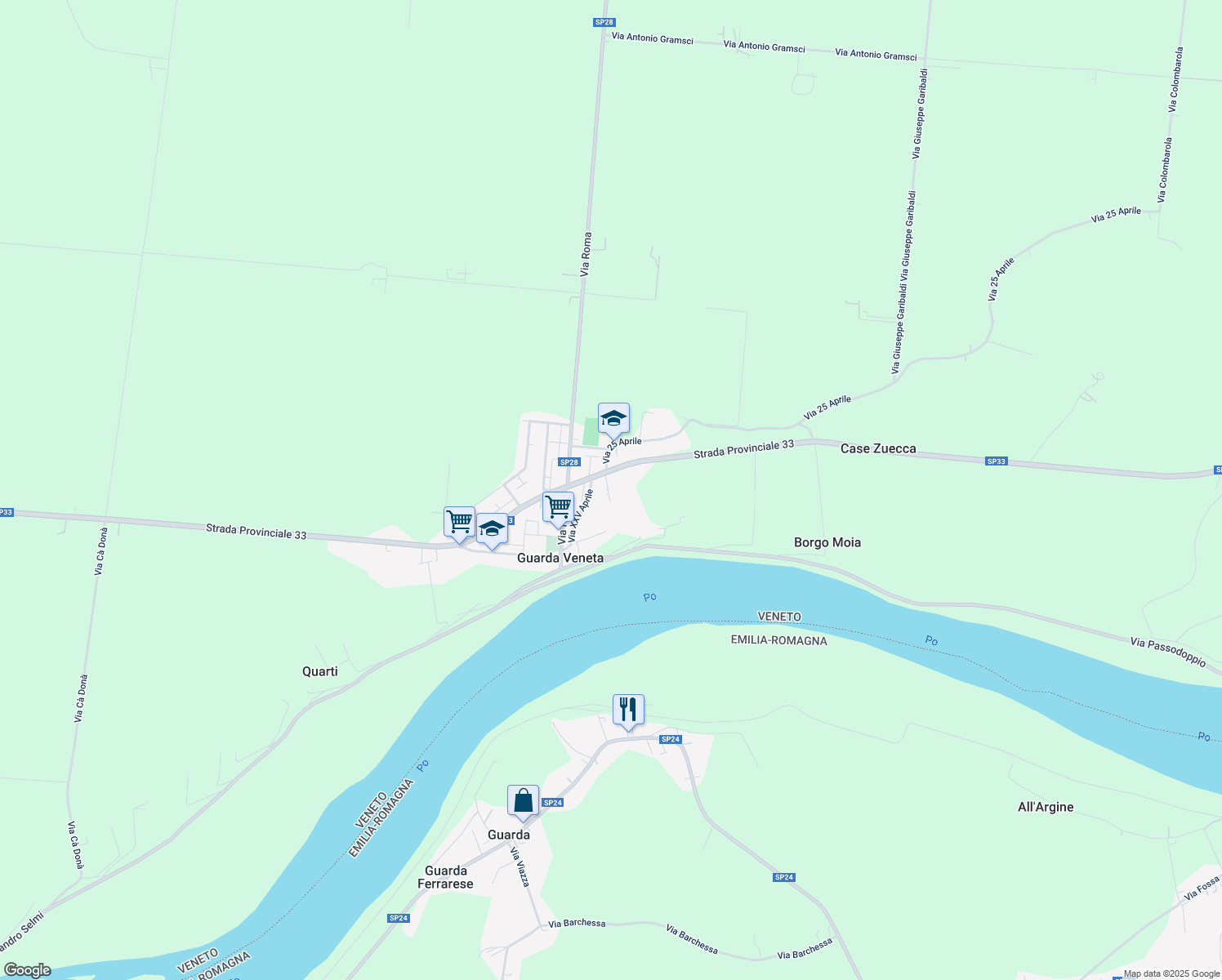 map of restaurants, bars, coffee shops, grocery stores, and more near 70 Via Marco Polo in Guarda Veneta