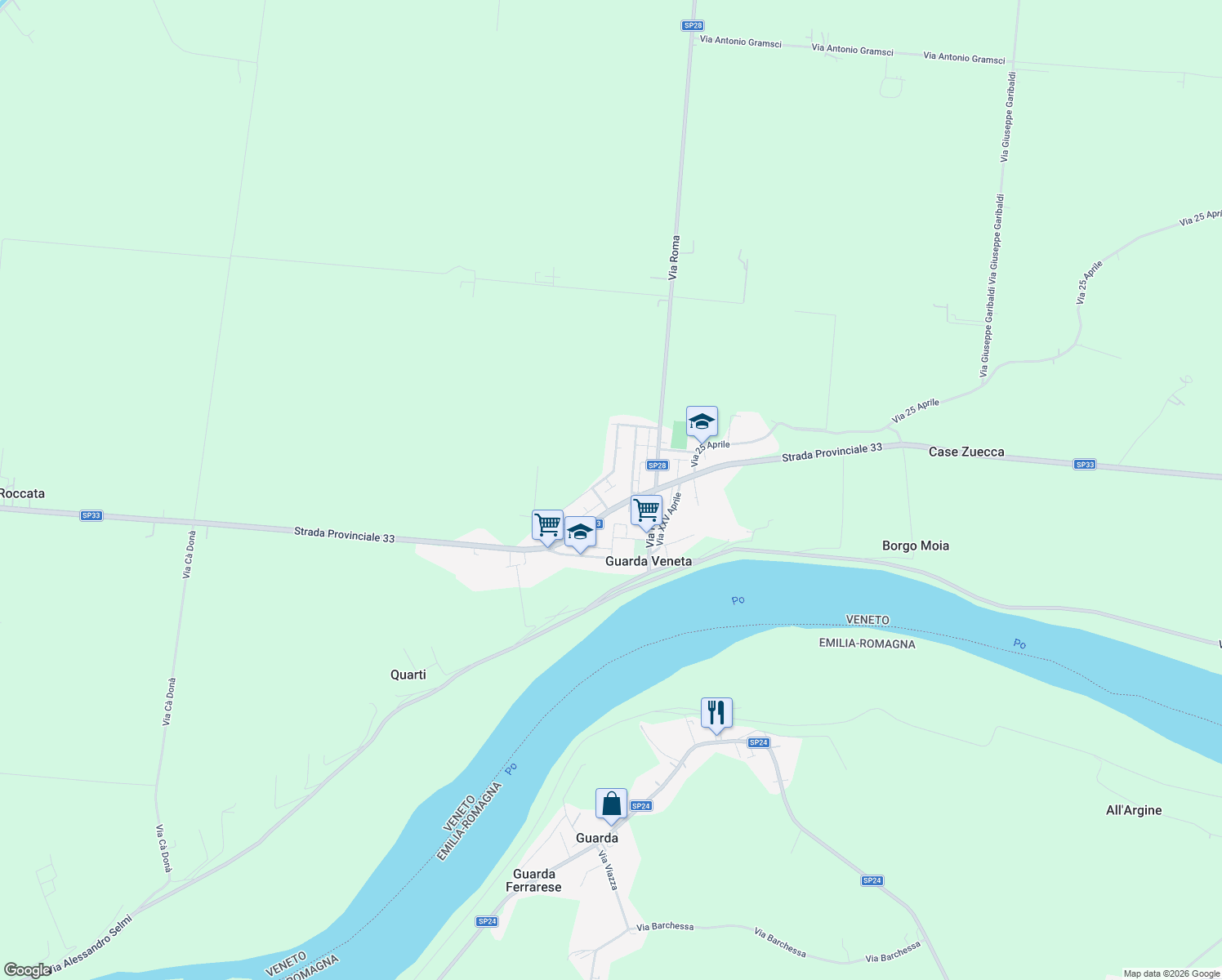 map of restaurants, bars, coffee shops, grocery stores, and more near 255 Via della Repubblica in Provincia di Rovigo