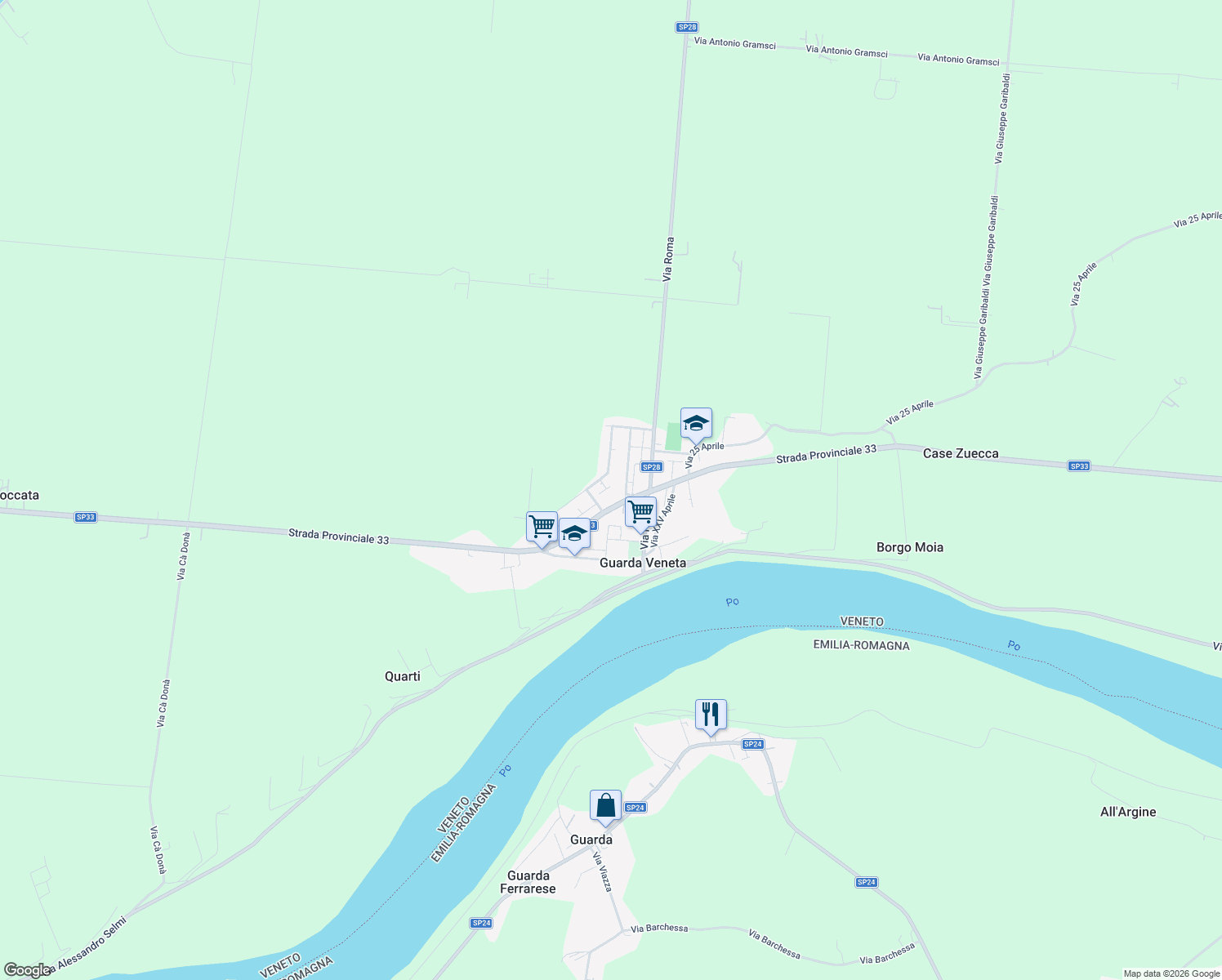map of restaurants, bars, coffee shops, grocery stores, and more near 255 Via della Repubblica in Provincia di Rovigo