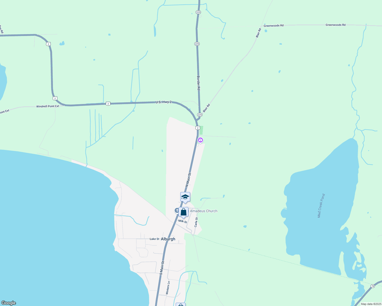 map of restaurants, bars, coffee shops, grocery stores, and more near 63 North Main Street in Alburgh