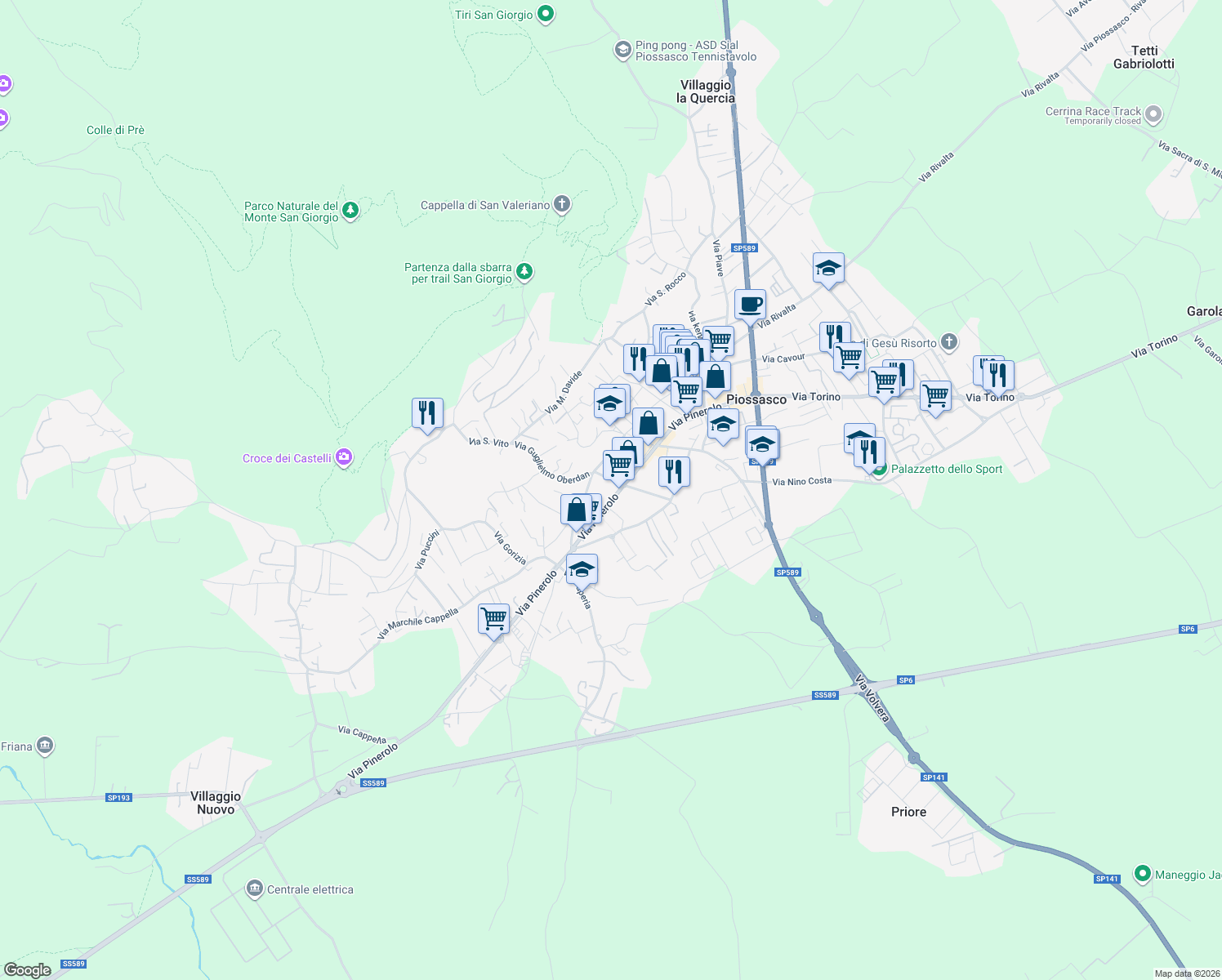 map of restaurants, bars, coffee shops, grocery stores, and more near 74 Via Pinerolo in Piossasco