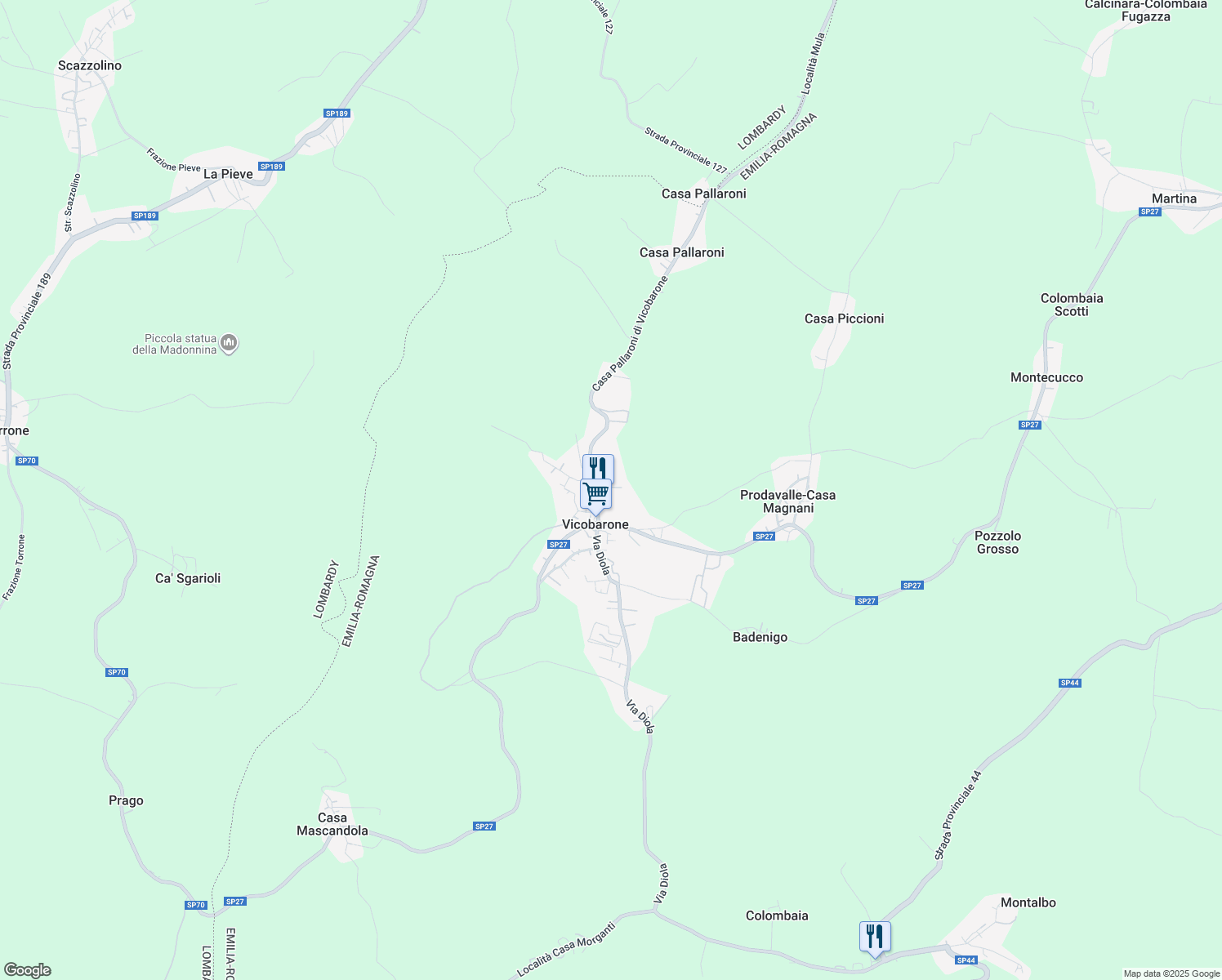 map of restaurants, bars, coffee shops, grocery stores, and more near 18 Via Creta in Vicobarone