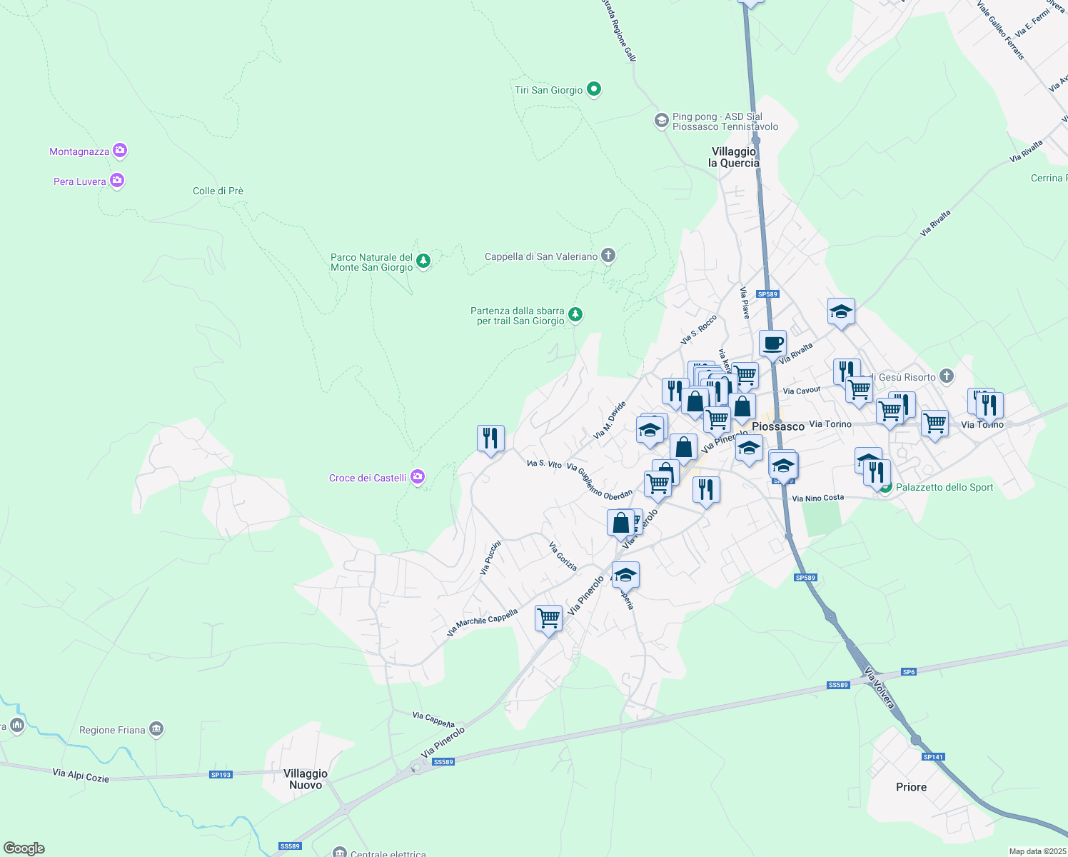 map of restaurants, bars, coffee shops, grocery stores, and more near 9 Via Alessandro Manzoni in Piossasco