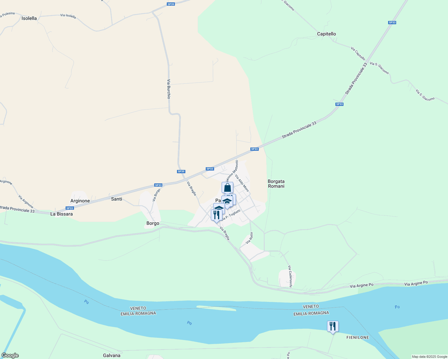 map of restaurants, bars, coffee shops, grocery stores, and more near 6 Via Giacomo Matteotti in Papozze