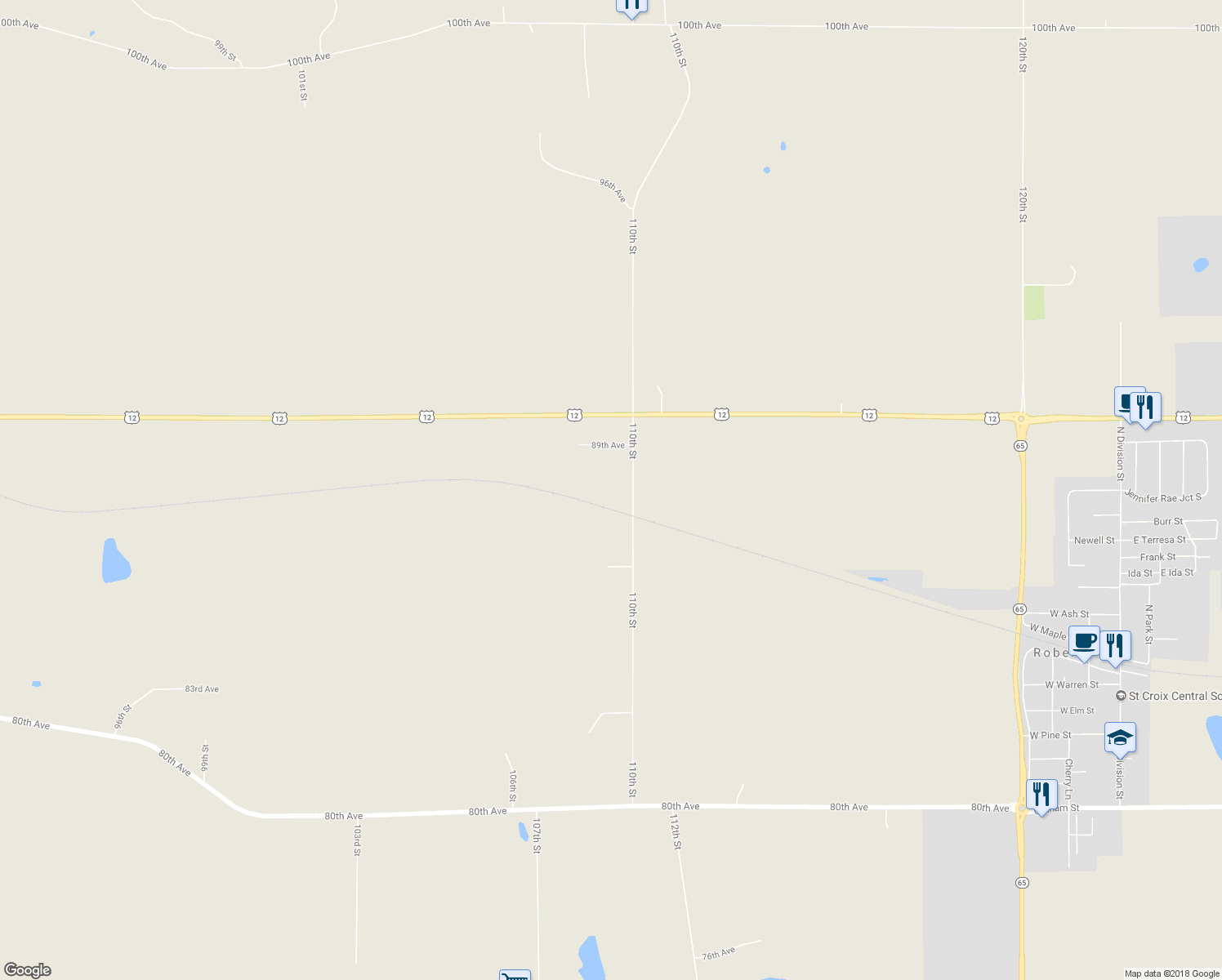 map of restaurants, bars, coffee shops, grocery stores, and more near 880 110th St in Roberts