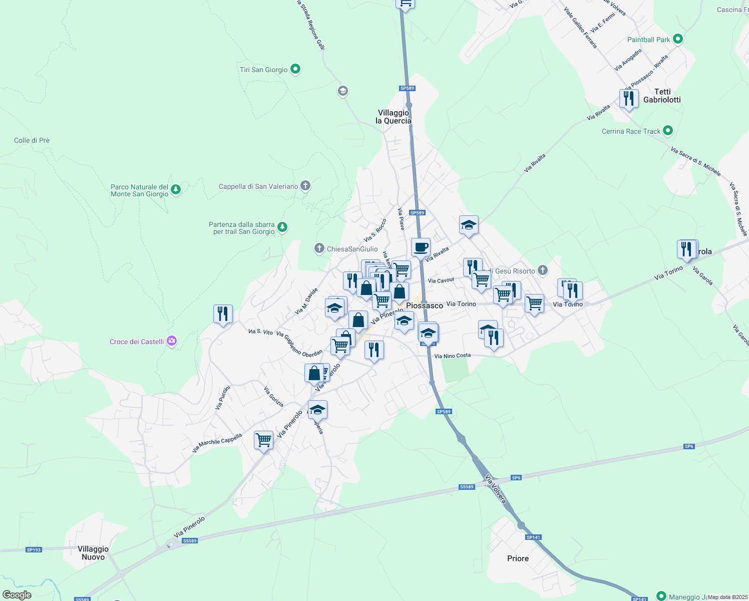 map of restaurants, bars, coffee shops, grocery stores, and more near 17 Via Cruto in Piossasco