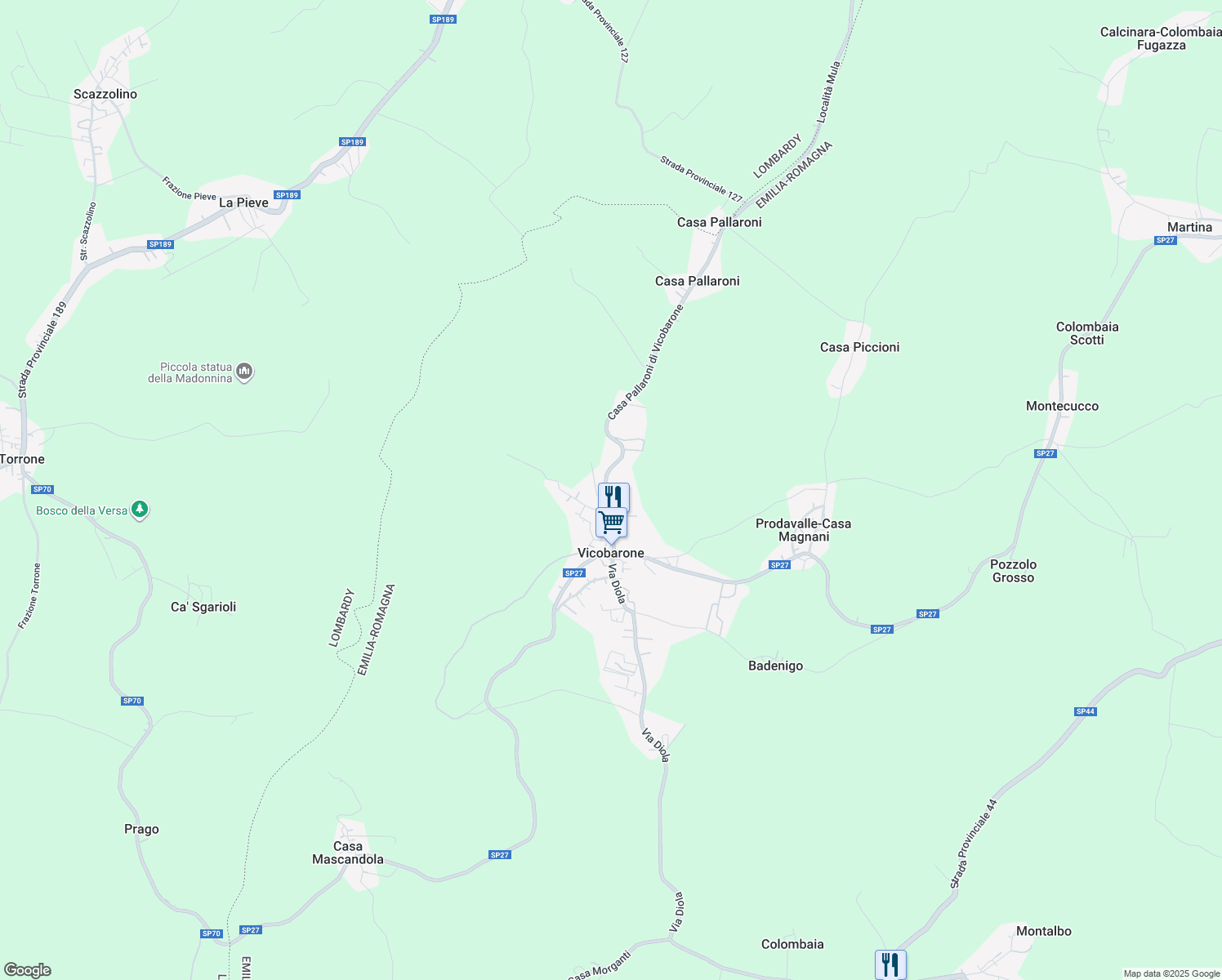 map of restaurants, bars, coffee shops, grocery stores, and more near 18 Via Creta in Vicobarone