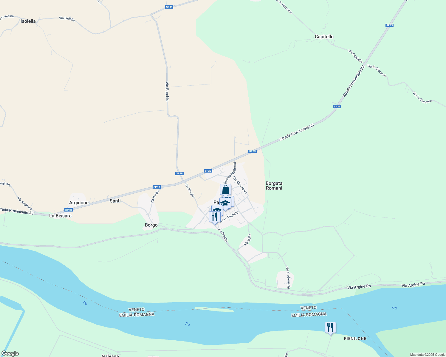 map of restaurants, bars, coffee shops, grocery stores, and more near 6 Via Giacomo Matteotti in Papozze