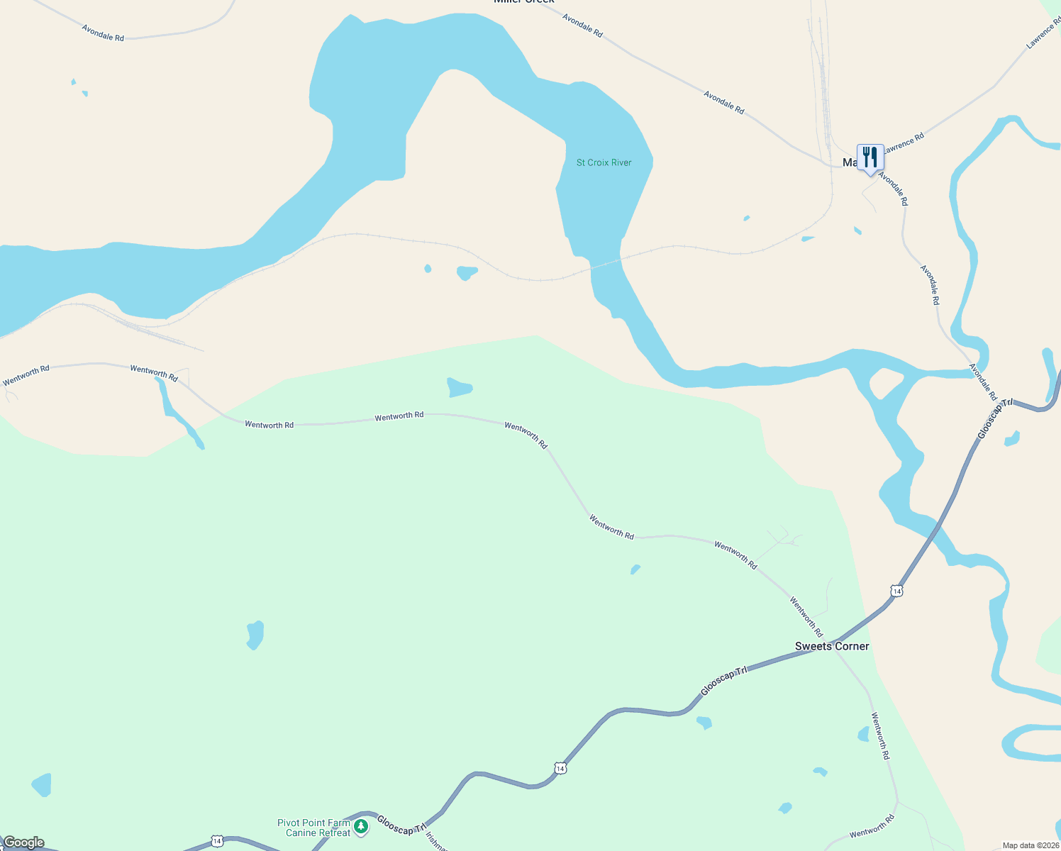 map of restaurants, bars, coffee shops, grocery stores, and more near 1093 Wentworth Road in Windsor