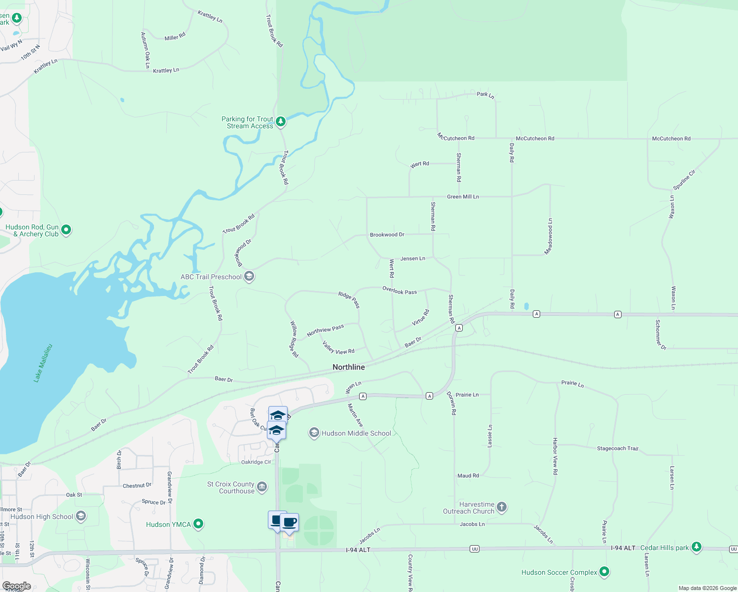 map of restaurants, bars, coffee shops, grocery stores, and more near 445 Overlook Pass in Hudson