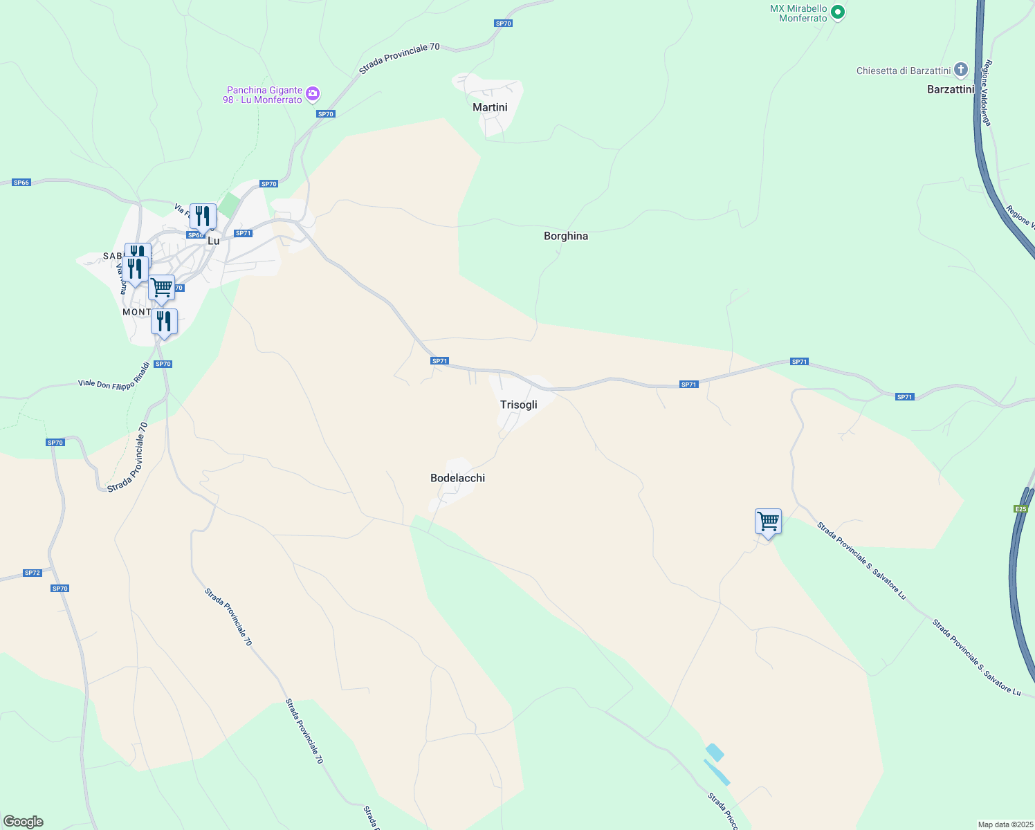 map of restaurants, bars, coffee shops, grocery stores, and more near 10 Frazione Bodelacchi in Trisogli
