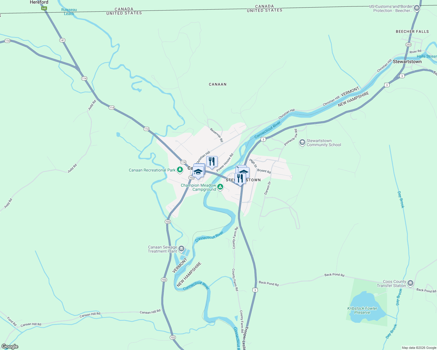 map of restaurants, bars, coffee shops, grocery stores, and more near 13 Gale Street in Canaan