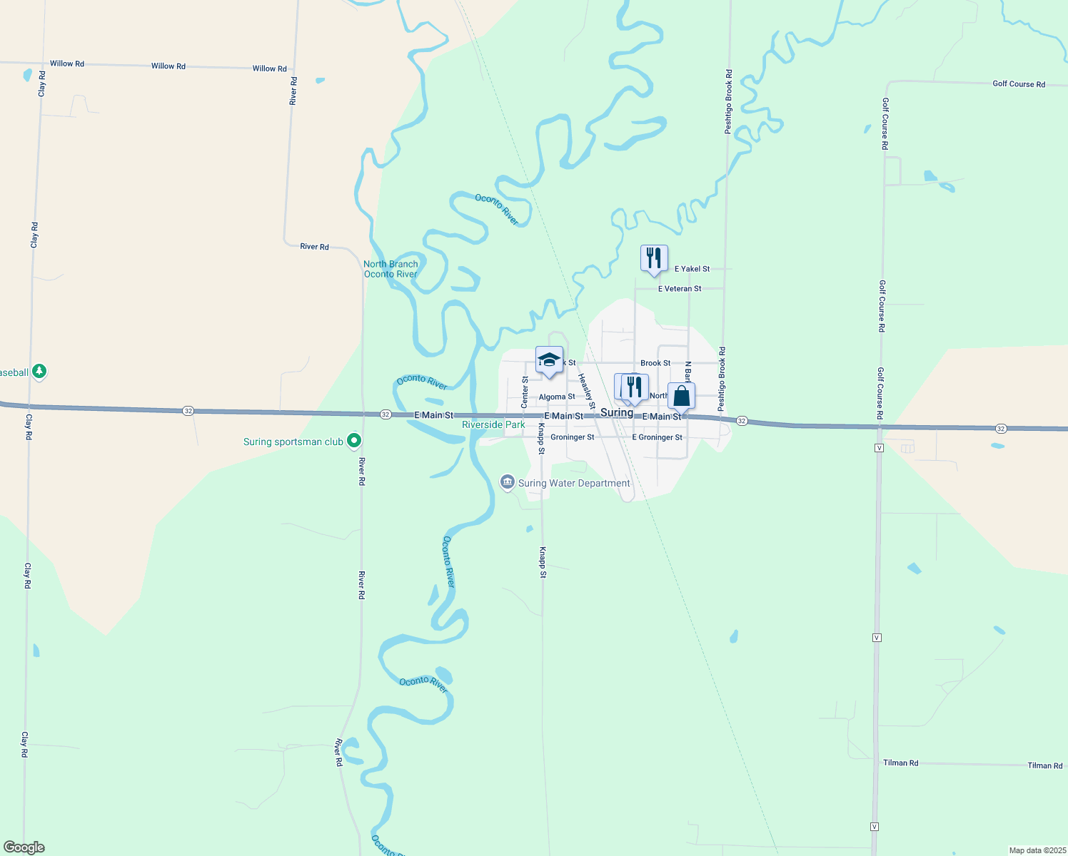 map of restaurants, bars, coffee shops, grocery stores, and more near 113 Knapp St in Suring