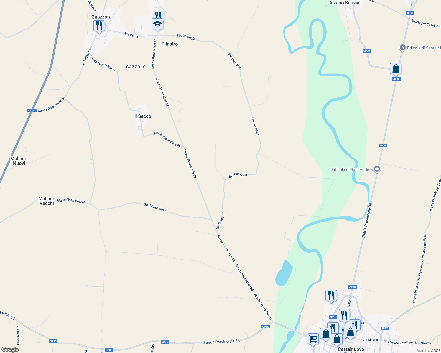 map of restaurants, bars, coffee shops, grocery stores, and more near 3 Strada Ceroggia in Provincia di Alessandria