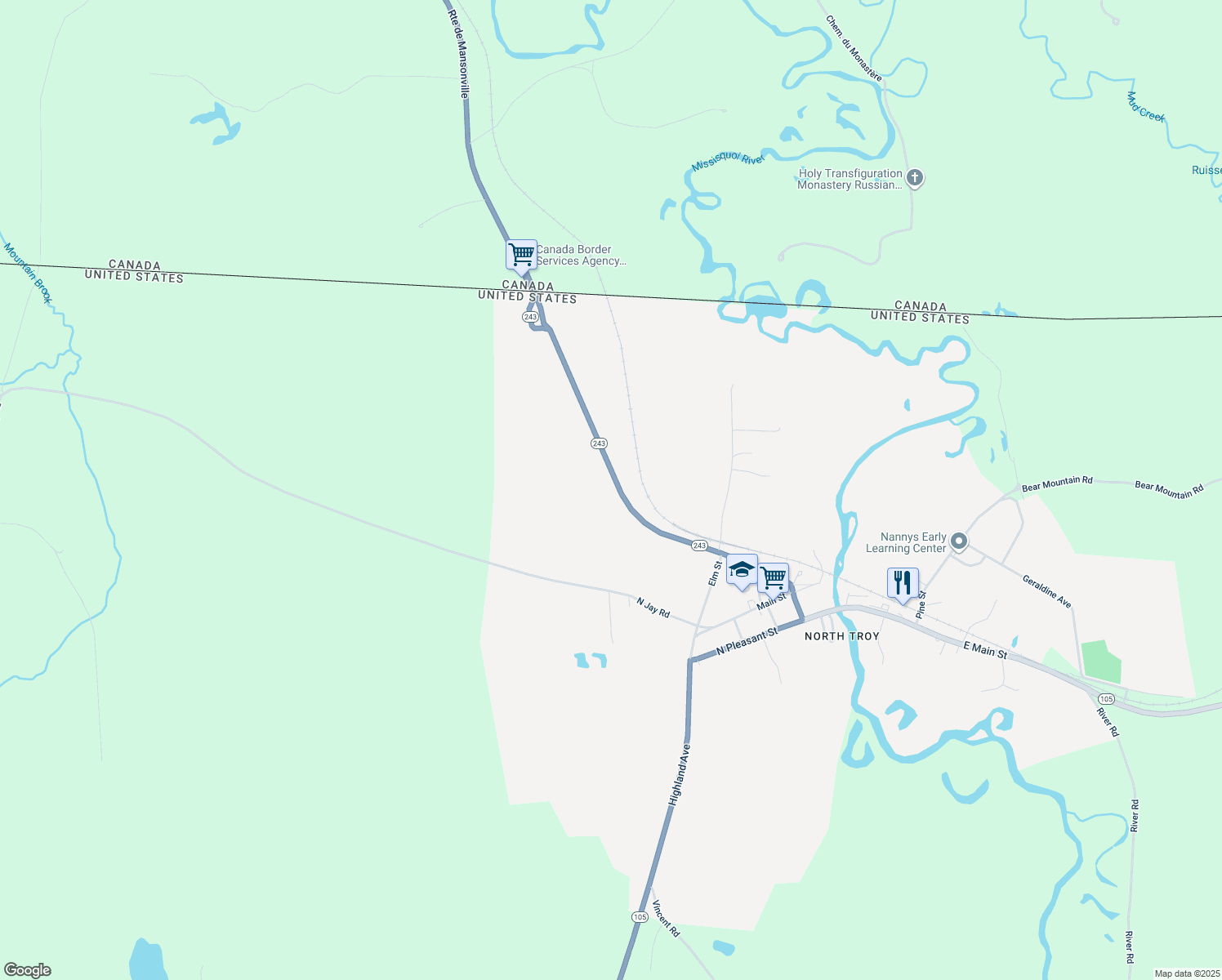 map of restaurants, bars, coffee shops, grocery stores, and more near 367 Vermont 243 in Troy
