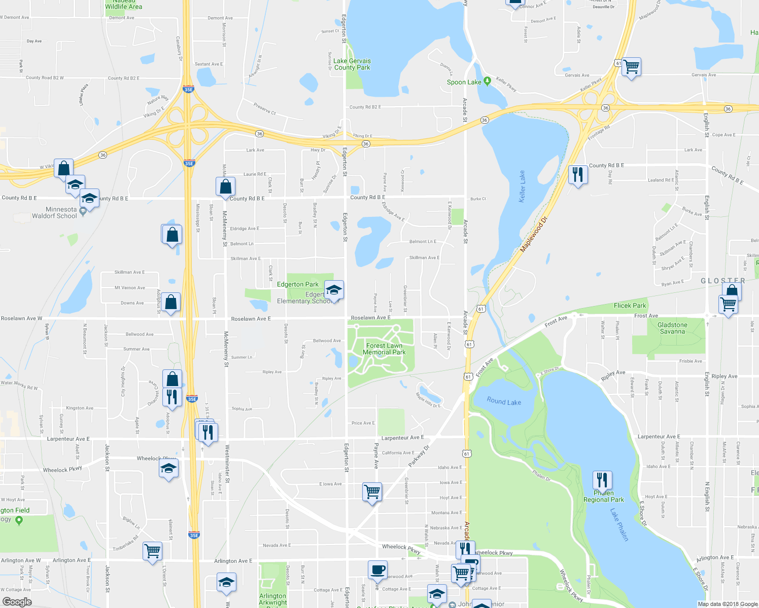 map of restaurants, bars, coffee shops, grocery stores, and more near 1944 Payne Avenue in Saint Paul