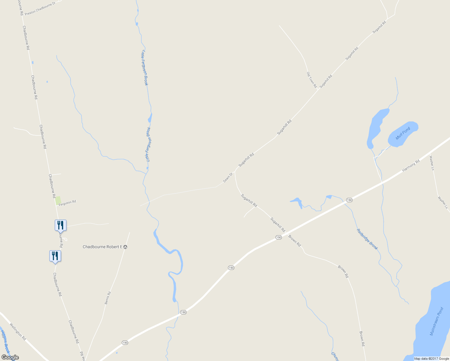 map of restaurants, bars, coffee shops, grocery stores, and more near 13 Deam Drive in Harmony