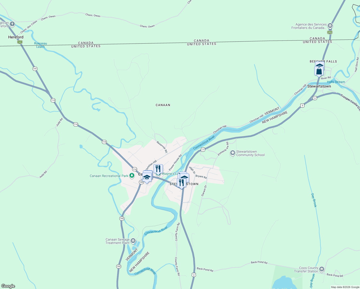 map of restaurants, bars, coffee shops, grocery stores, and more near 20 Holmes St in Canaan