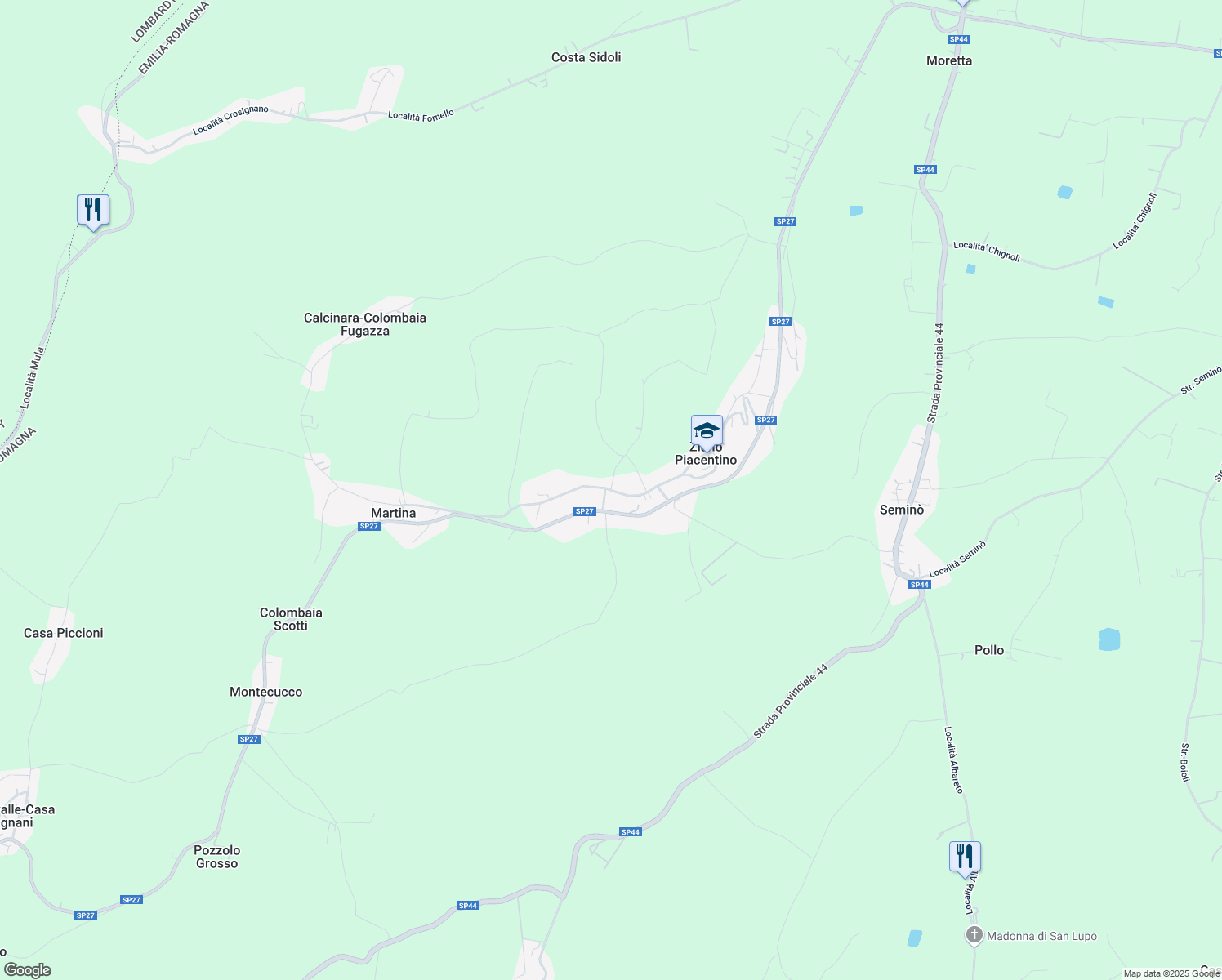 map of restaurants, bars, coffee shops, grocery stores, and more near 3 Via Caduti Patria in Provincia di Piacenza
