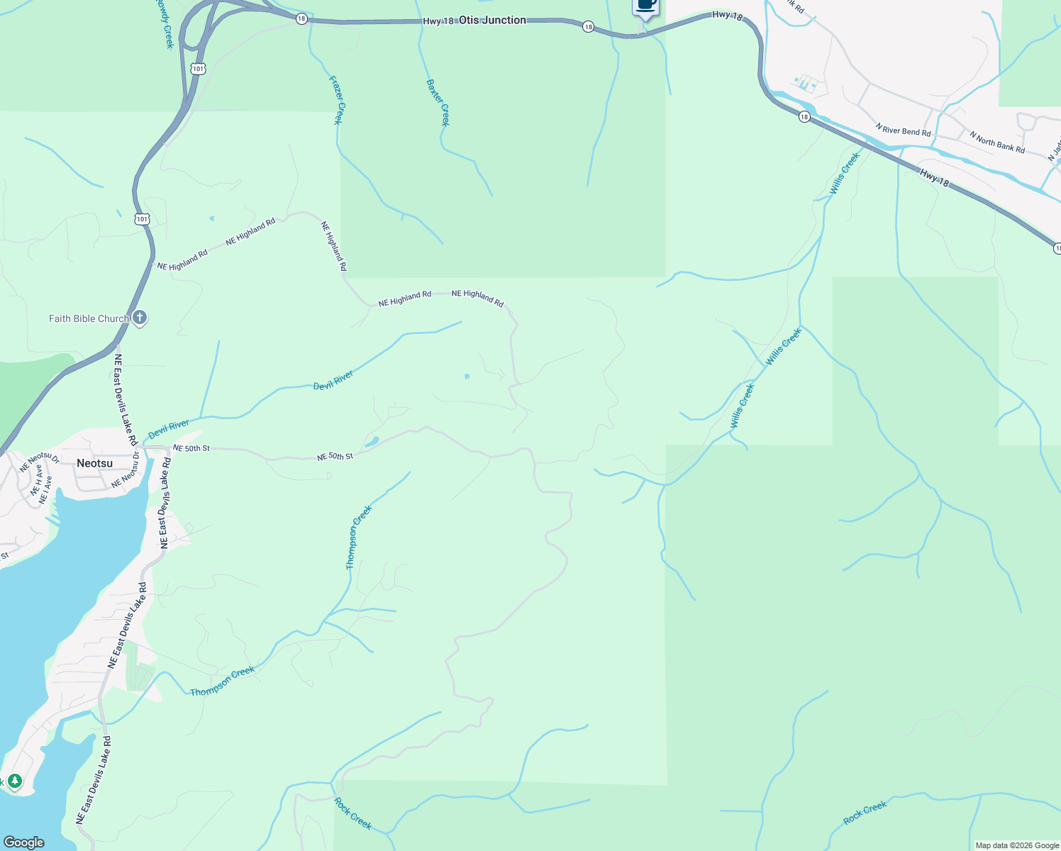 map of restaurants, bars, coffee shops, grocery stores, and more near 9361 Northeast Highland Road in Otis