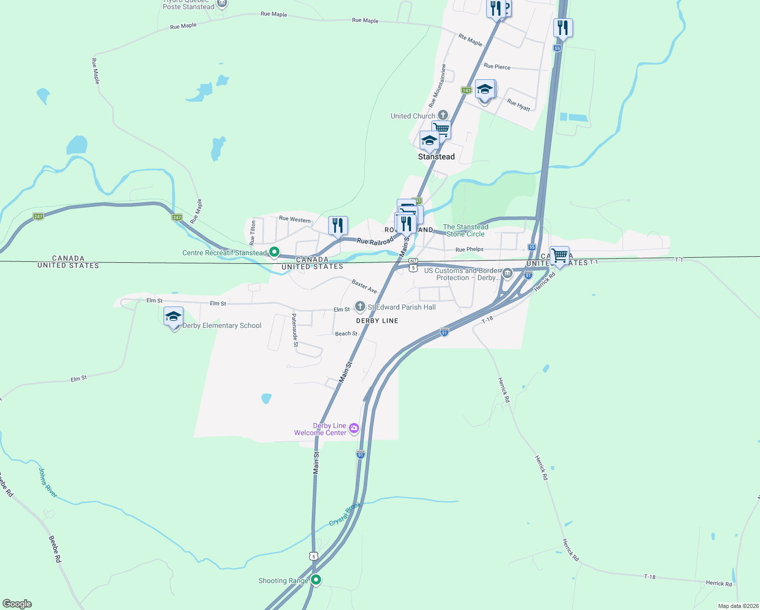 map of restaurants, bars, coffee shops, grocery stores, and more near 197 Main Street in Derby