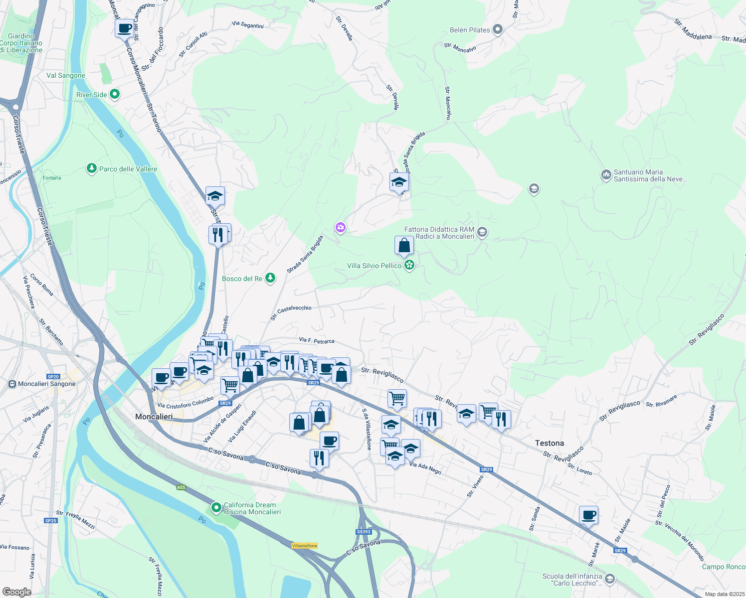 map of restaurants, bars, coffee shops, grocery stores, and more near 1 Ter Strada Milius - Ronsaglia in Moncalieri