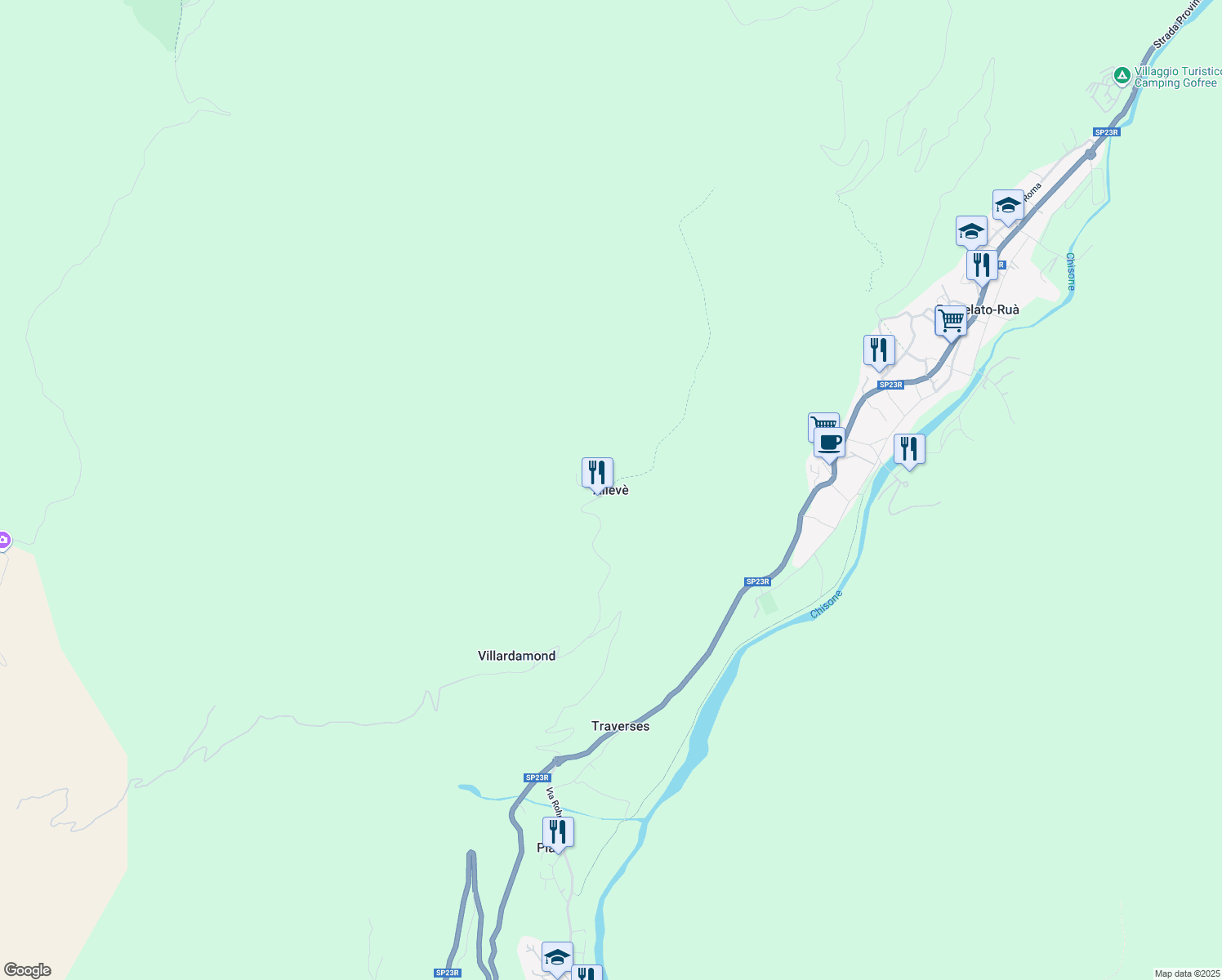 map of restaurants, bars, coffee shops, grocery stores, and more near Unnamed Road in Città Metropolitana di Torino