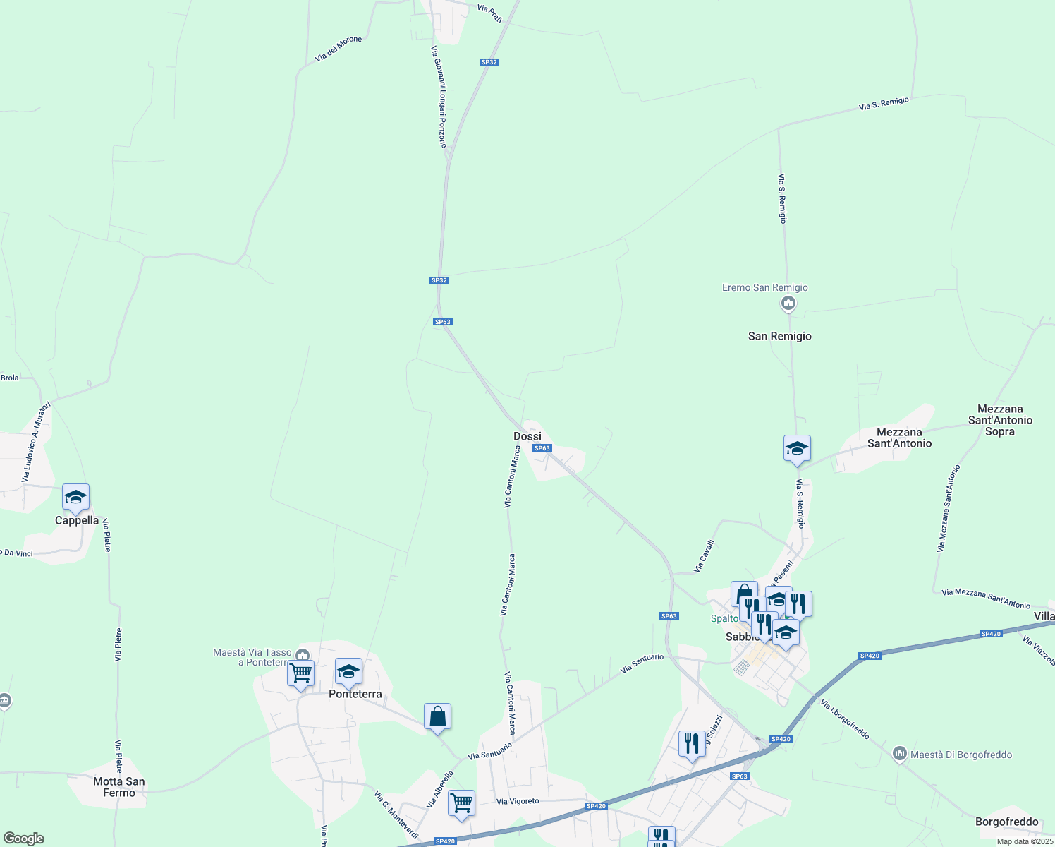 map of restaurants, bars, coffee shops, grocery stores, and more near 33 Strada Provinciale 63 in Dossi