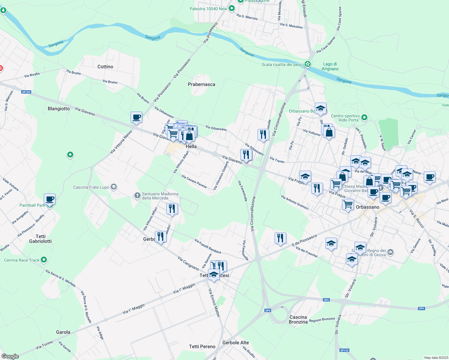 map of restaurants, bars, coffee shops, grocery stores, and more near 18 Via G. da Verazzano in Hella