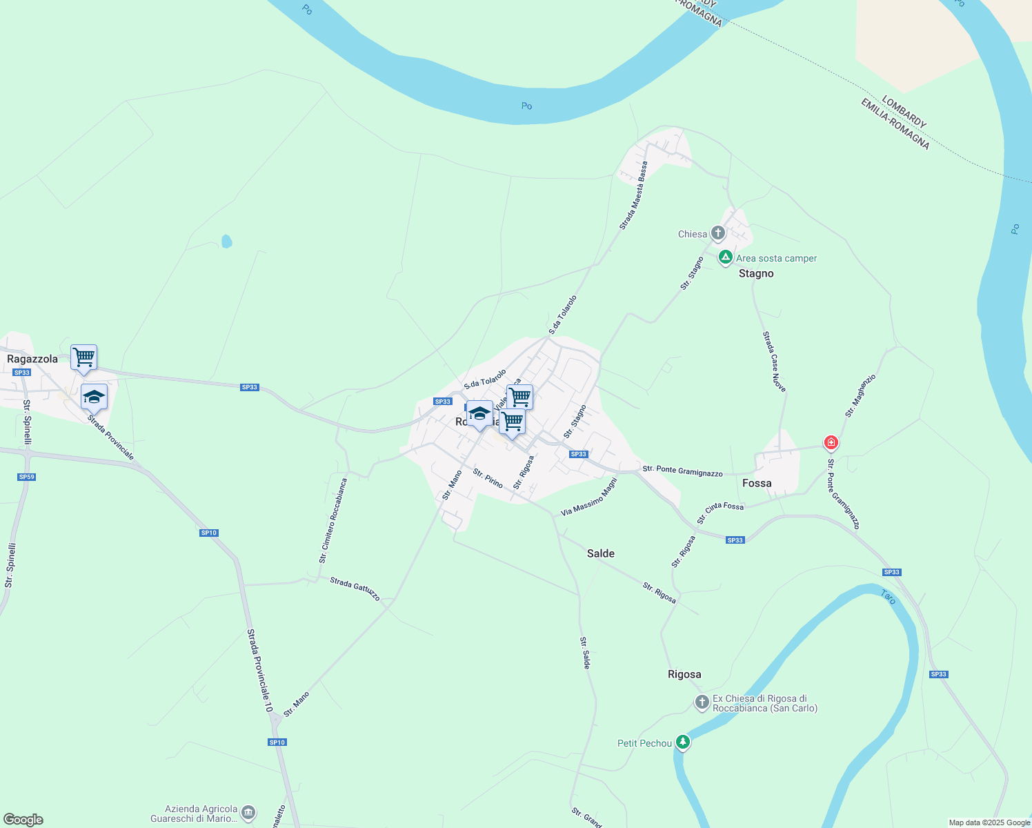 map of restaurants, bars, coffee shops, grocery stores, and more near 10 Piazza Giuseppe Garibaldi in Roccabianca