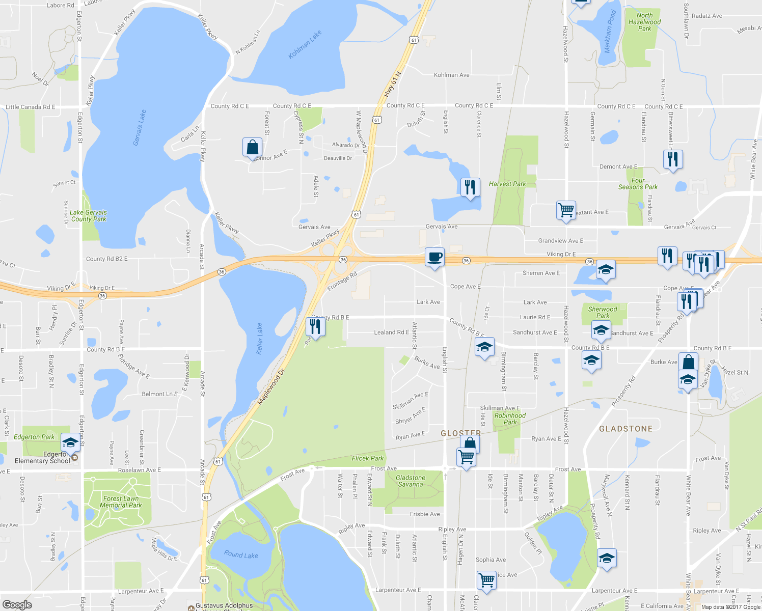 map of restaurants, bars, coffee shops, grocery stores, and more near 2233 Duluth Street in Saint Paul