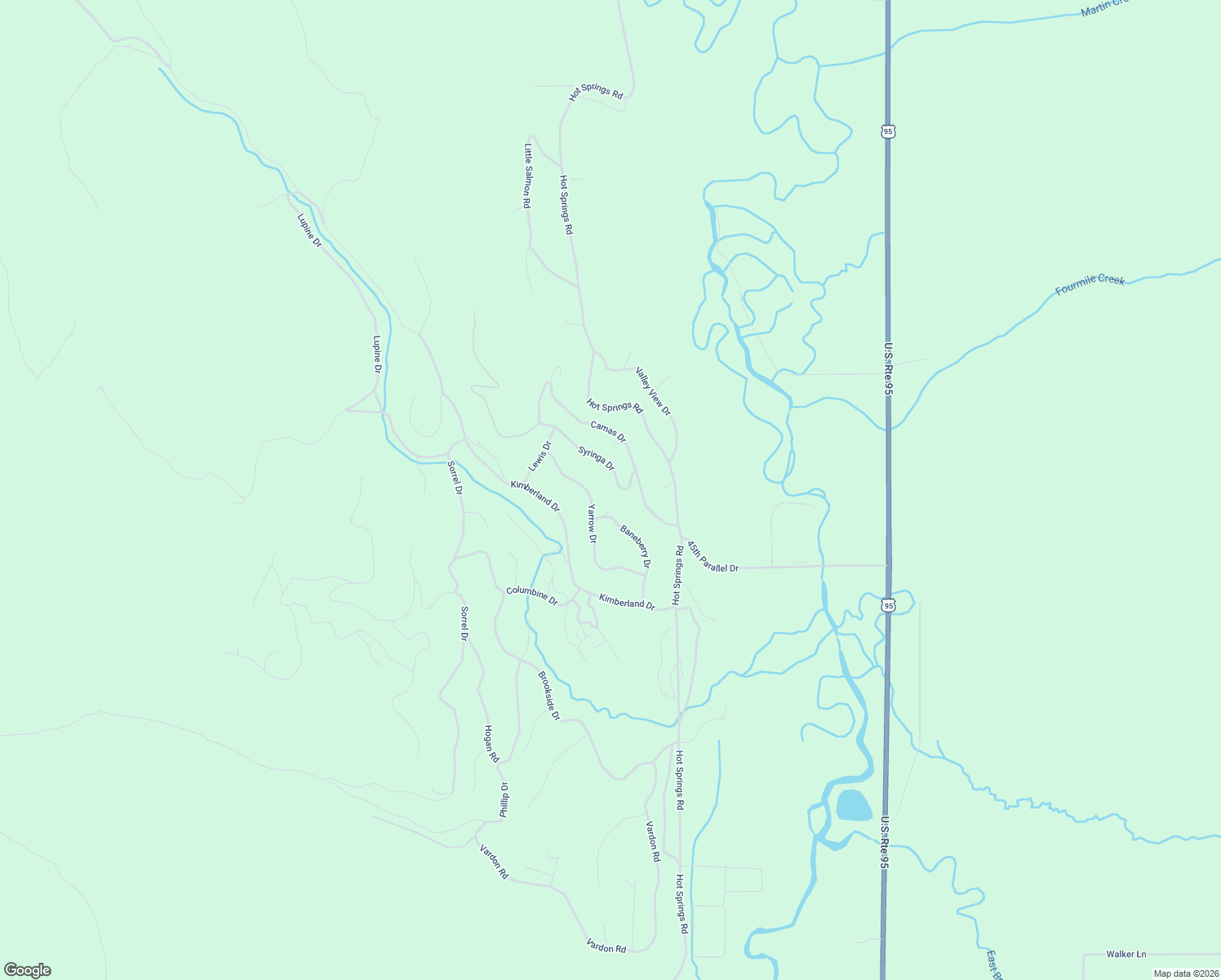 map of restaurants, bars, coffee shops, grocery stores, and more near 2983 Syringa Drive in New Meadows