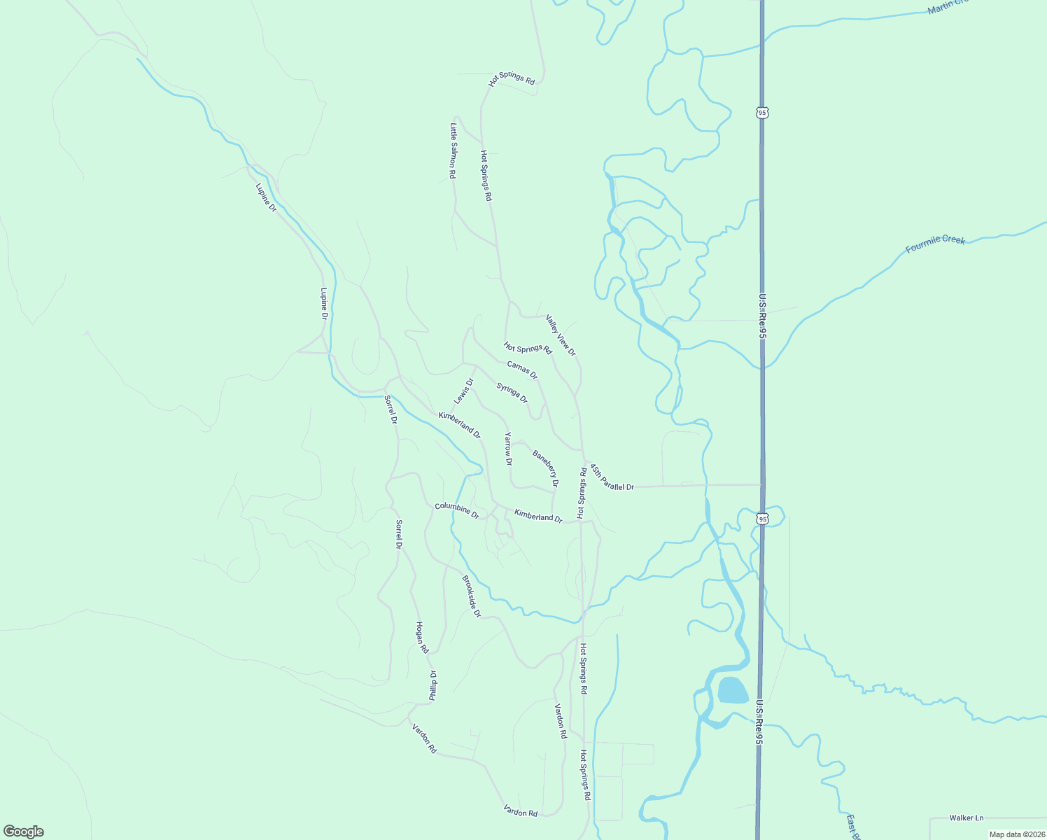 map of restaurants, bars, coffee shops, grocery stores, and more near 2983 Syringa Drive in New Meadows