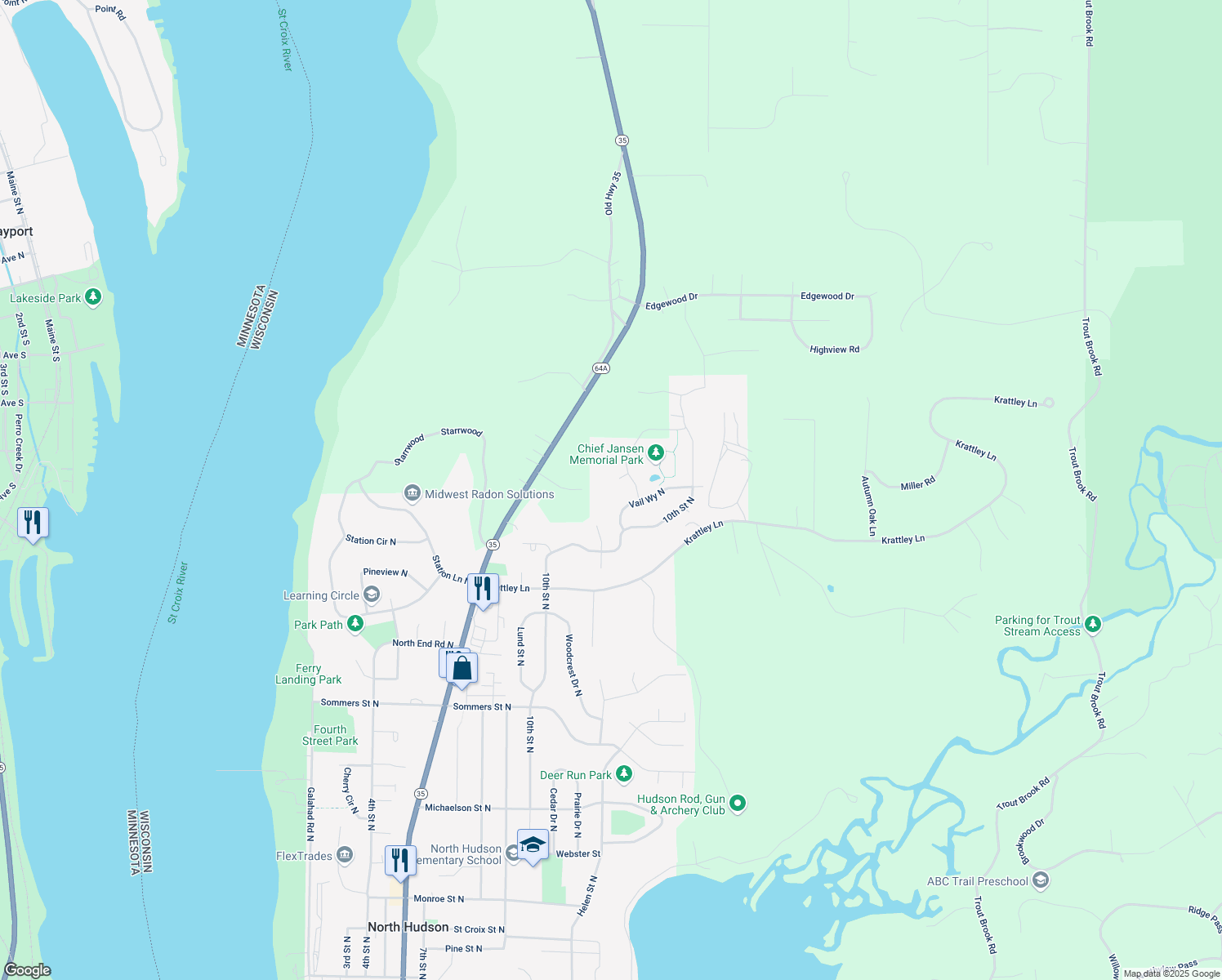 map of restaurants, bars, coffee shops, grocery stores, and more near 1014 N Star Ridge North in Hudson