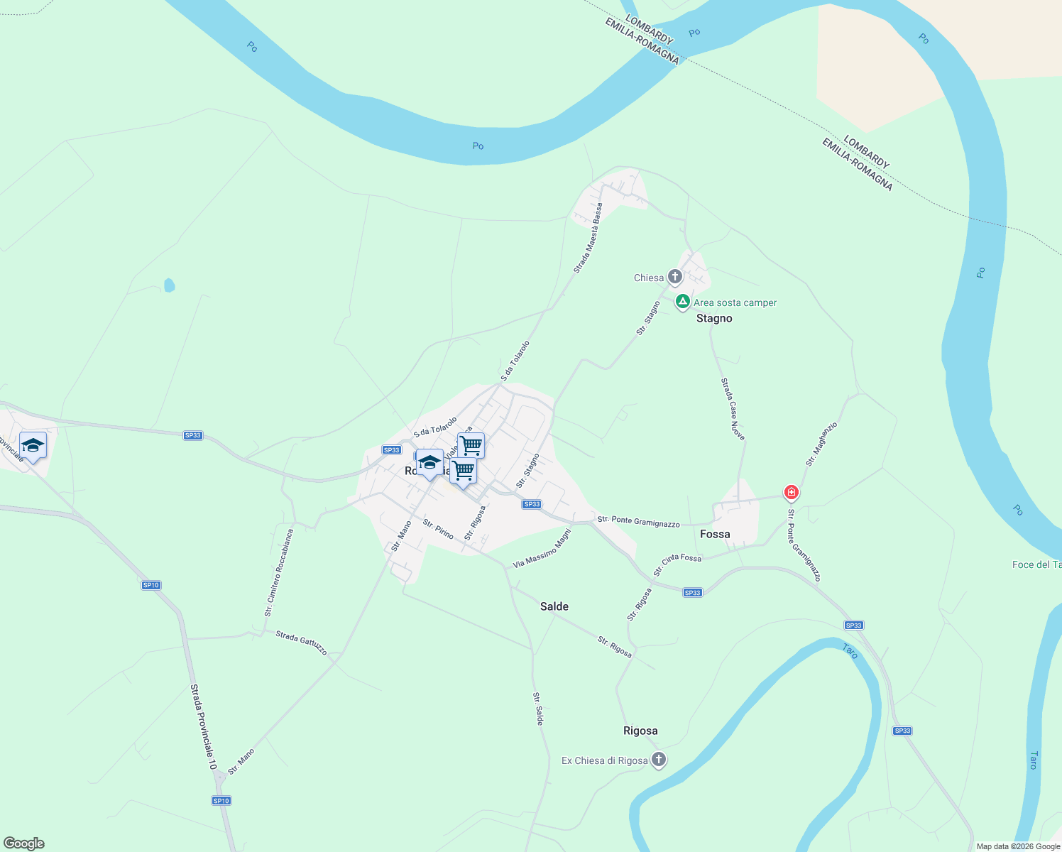 map of restaurants, bars, coffee shops, grocery stores, and more near 18 Via del Parmigianino in Roccabianca