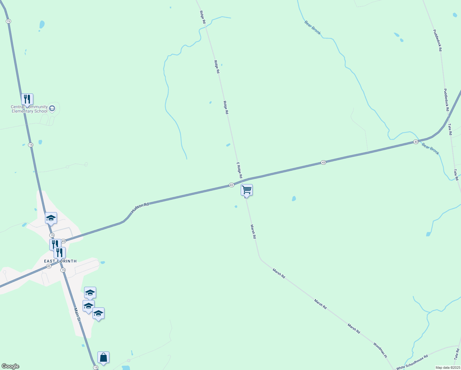 map of restaurants, bars, coffee shops, grocery stores, and more near 272 Hudson Road in Corinth