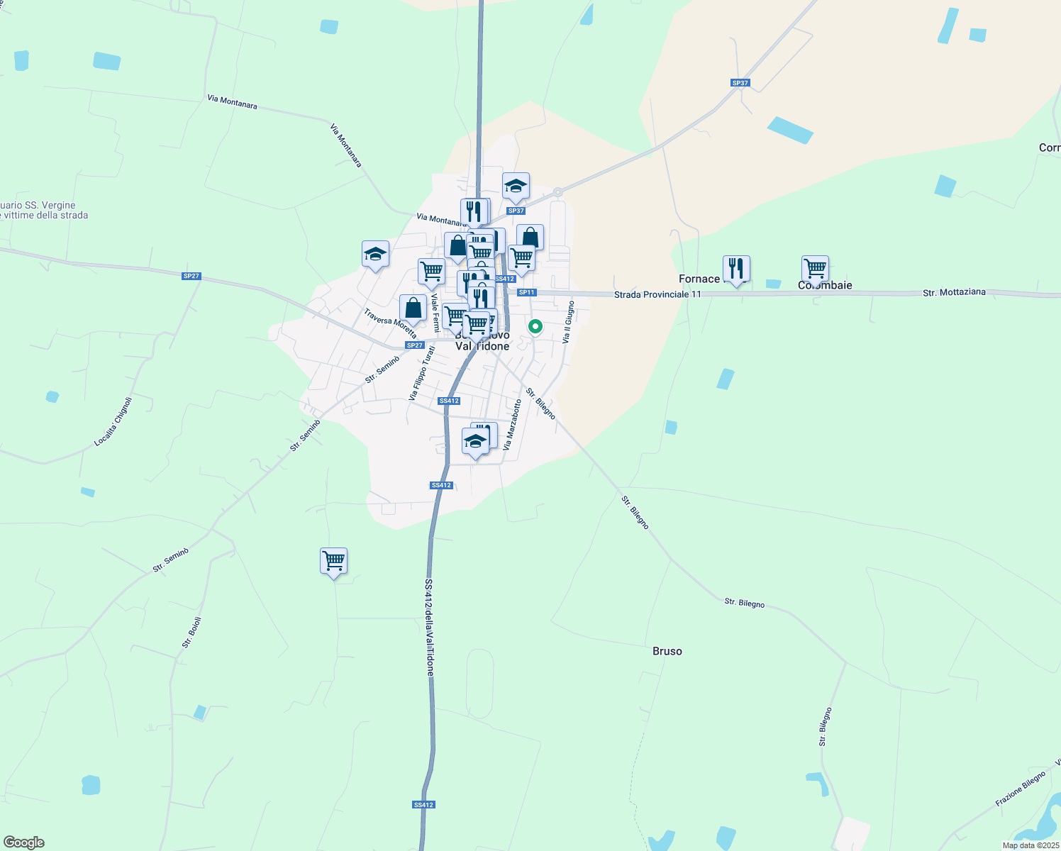 map of restaurants, bars, coffee shops, grocery stores, and more near 18 Via Giuseppe Verdi in Borgonovo Val Tidone