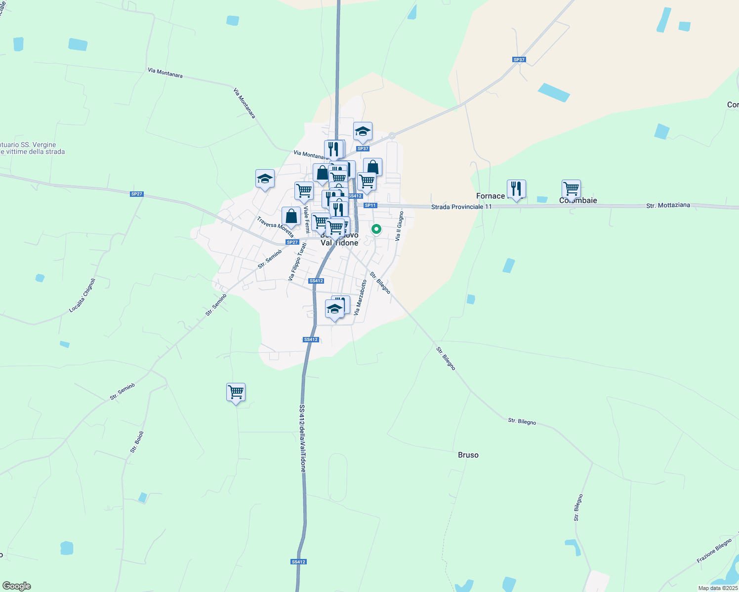 map of restaurants, bars, coffee shops, grocery stores, and more near 18 Via Giuseppe Verdi in Borgonovo Val Tidone
