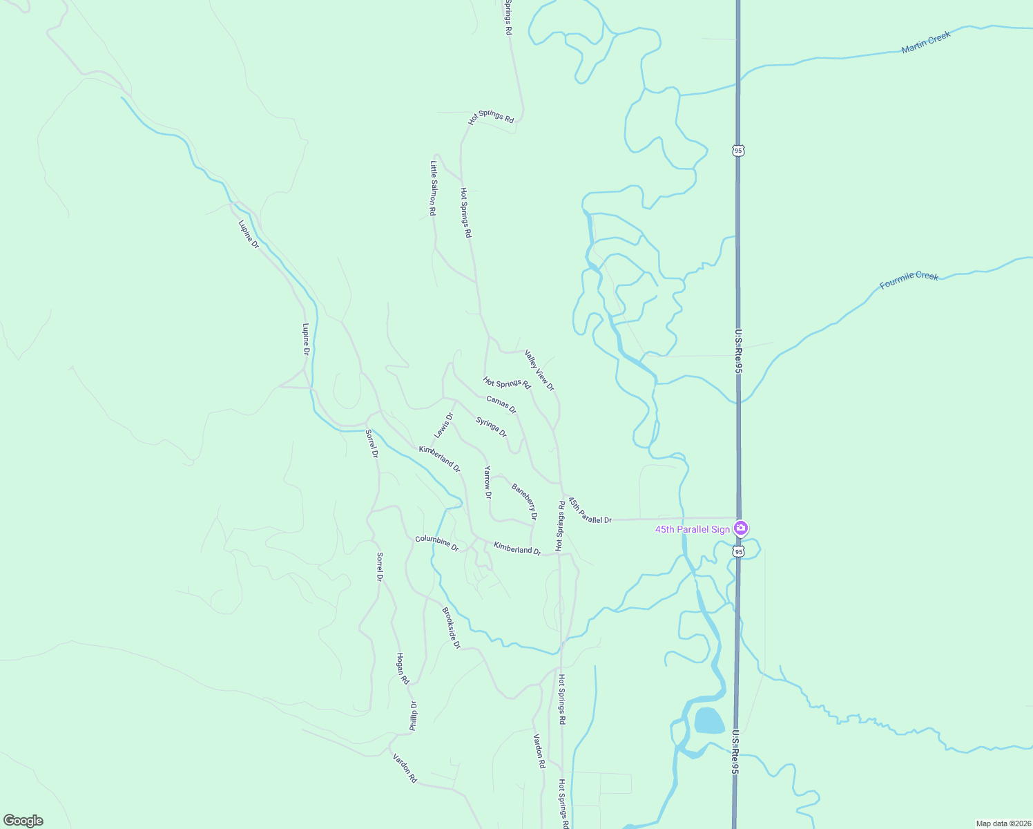 map of restaurants, bars, coffee shops, grocery stores, and more near 3928 Camas Drive in New Meadows
