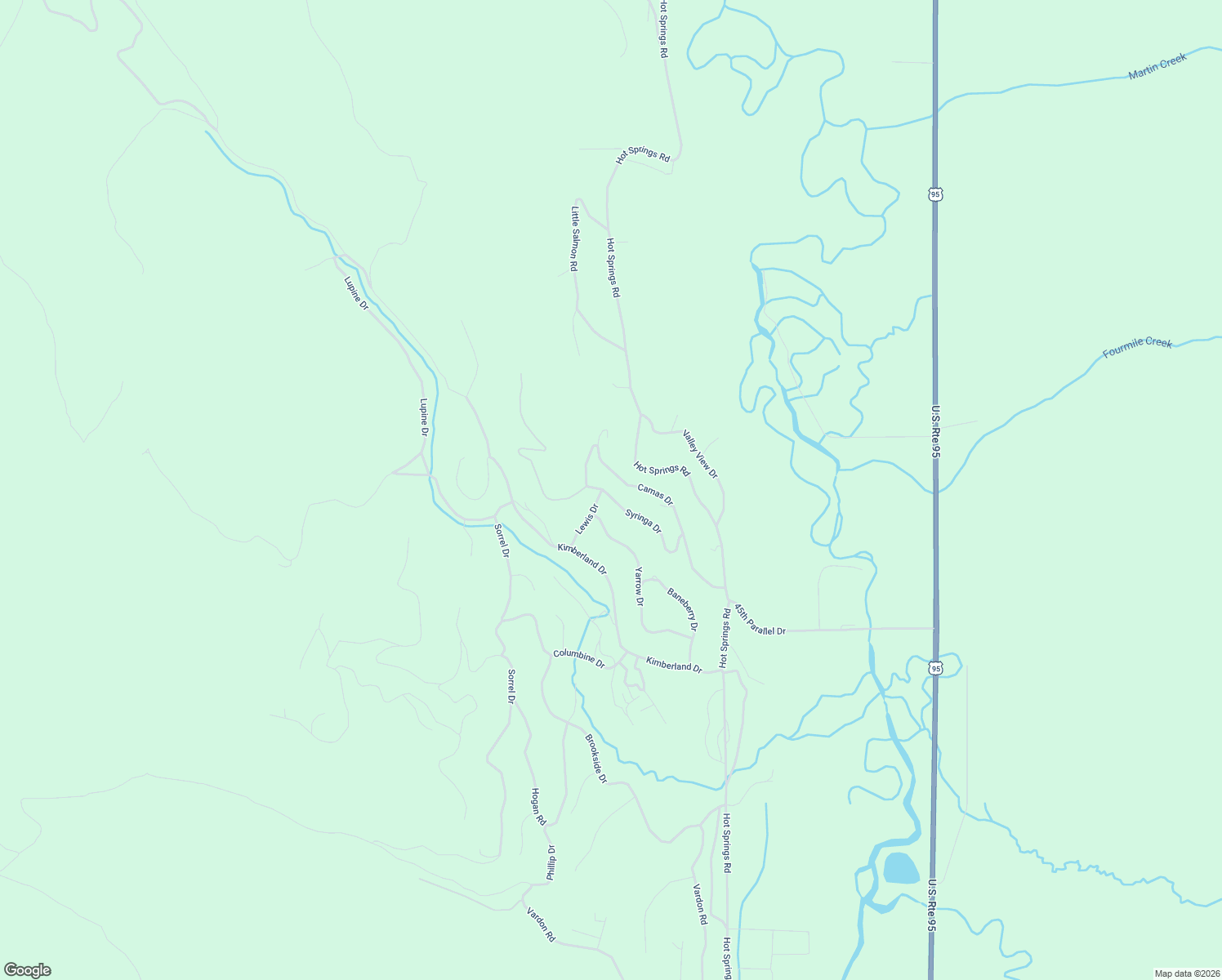 map of restaurants, bars, coffee shops, grocery stores, and more near 3961 Camas Drive in New Meadows