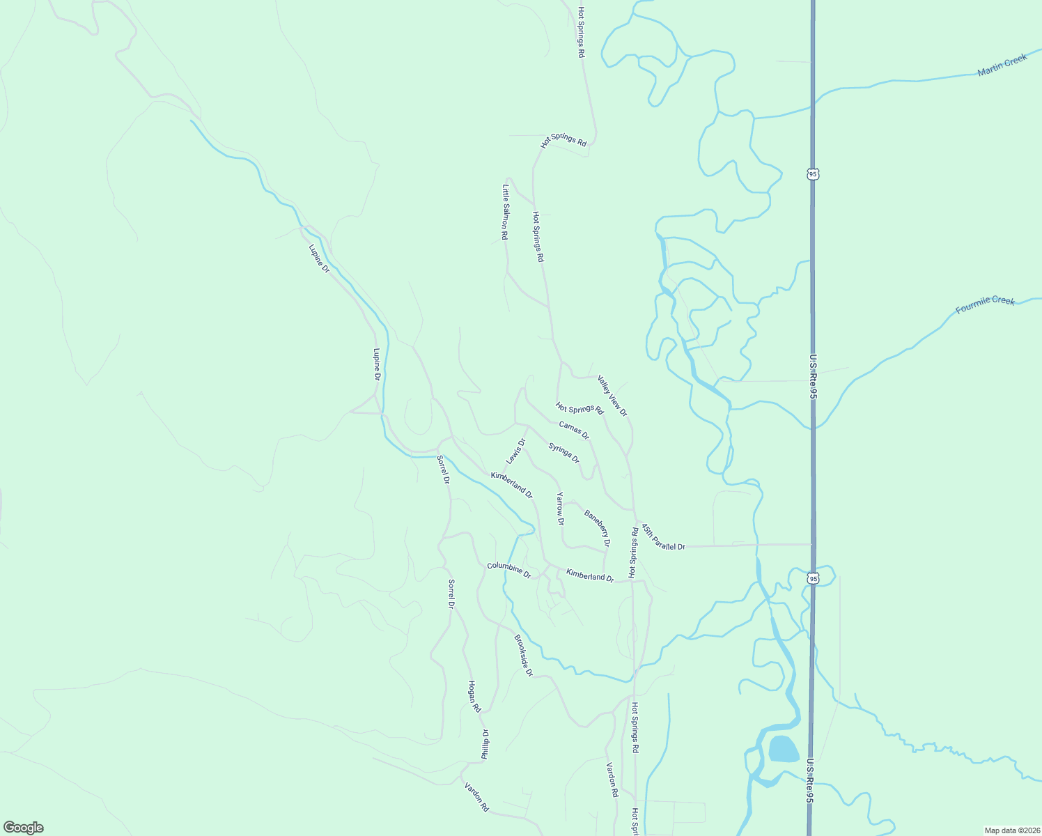 map of restaurants, bars, coffee shops, grocery stores, and more near 3961 Camas Drive in New Meadows