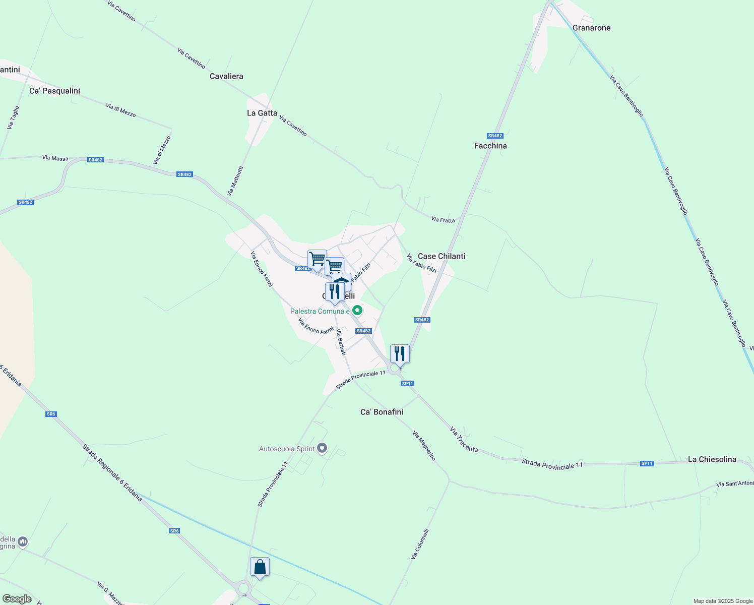 map of restaurants, bars, coffee shops, grocery stores, and more near 469 Via Aldo Moro in Ceneselli