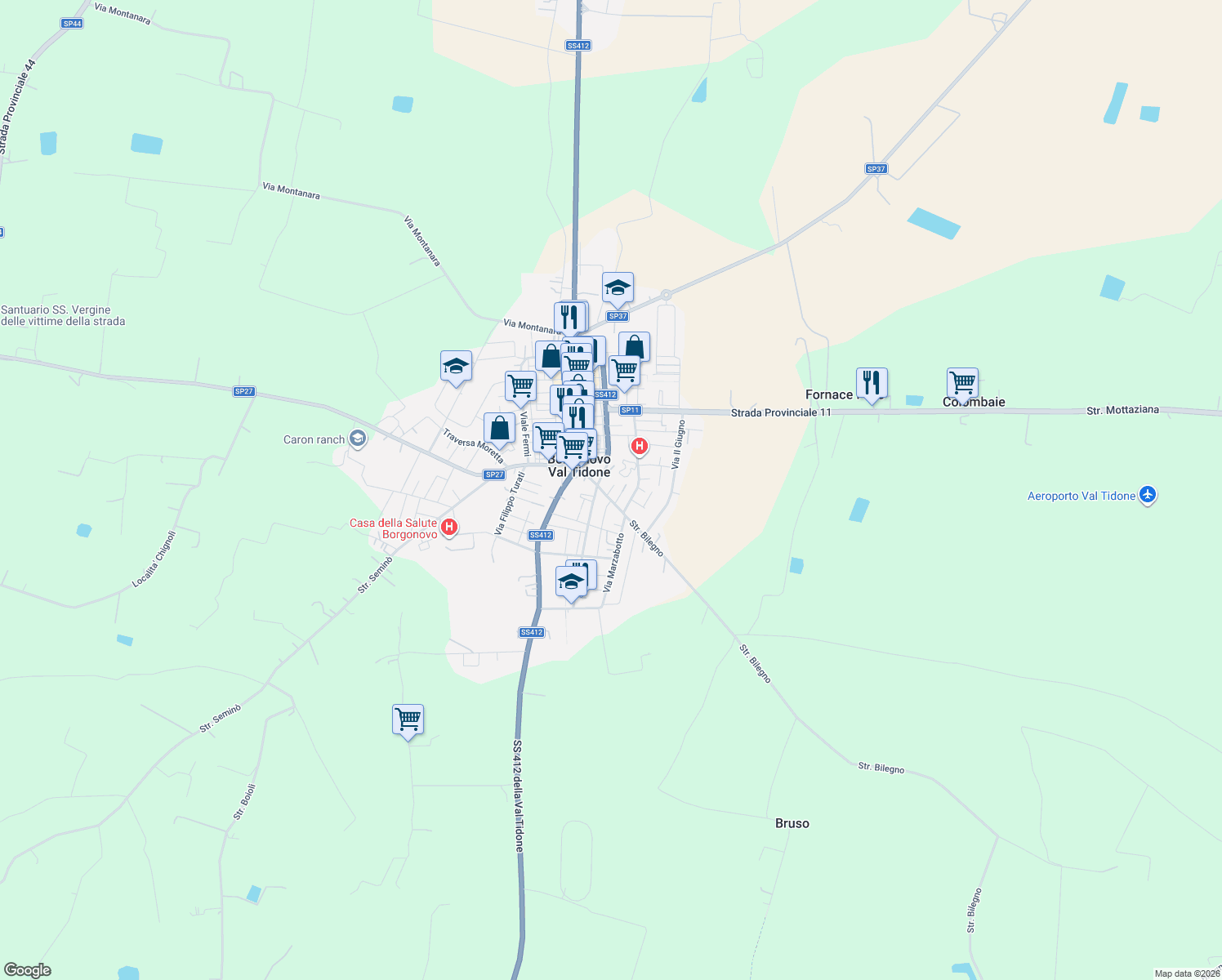 map of restaurants, bars, coffee shops, grocery stores, and more near 52 Via Bilegno in Borgonovo Val Tidone