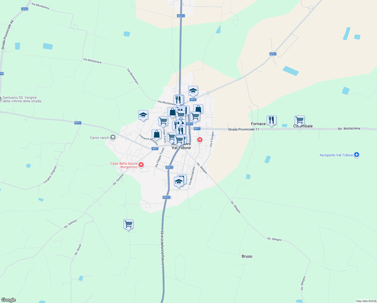 map of restaurants, bars, coffee shops, grocery stores, and more near 52 Via Bilegno in Borgonovo Val Tidone
