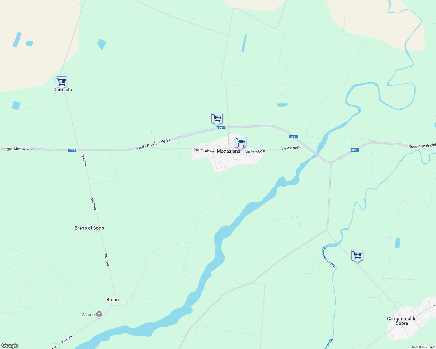 map of restaurants, bars, coffee shops, grocery stores, and more near 96 Via Principale in Provincia di Piacenza
